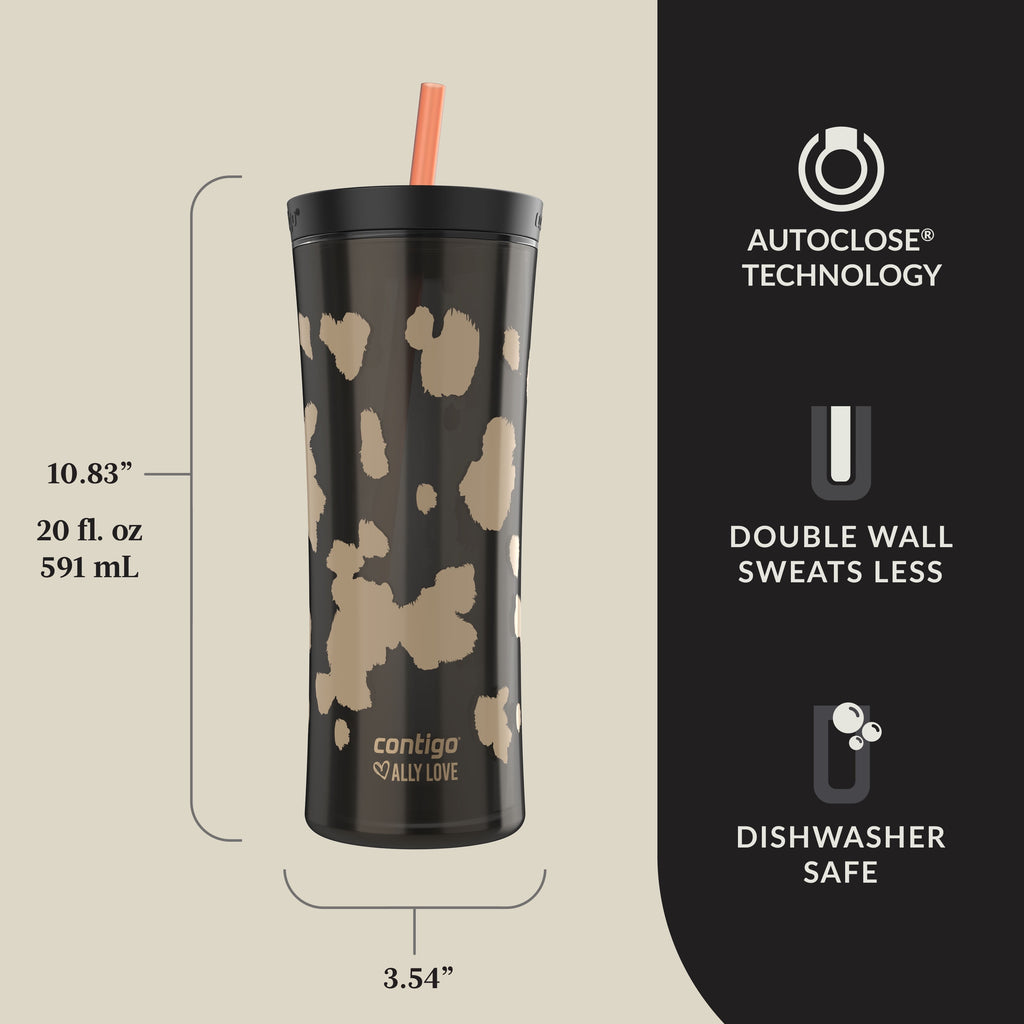 Contigo 20oz Shake &amp; Go Tumbler, Plastic with Straw, Licorice Cowhide Couture C093B