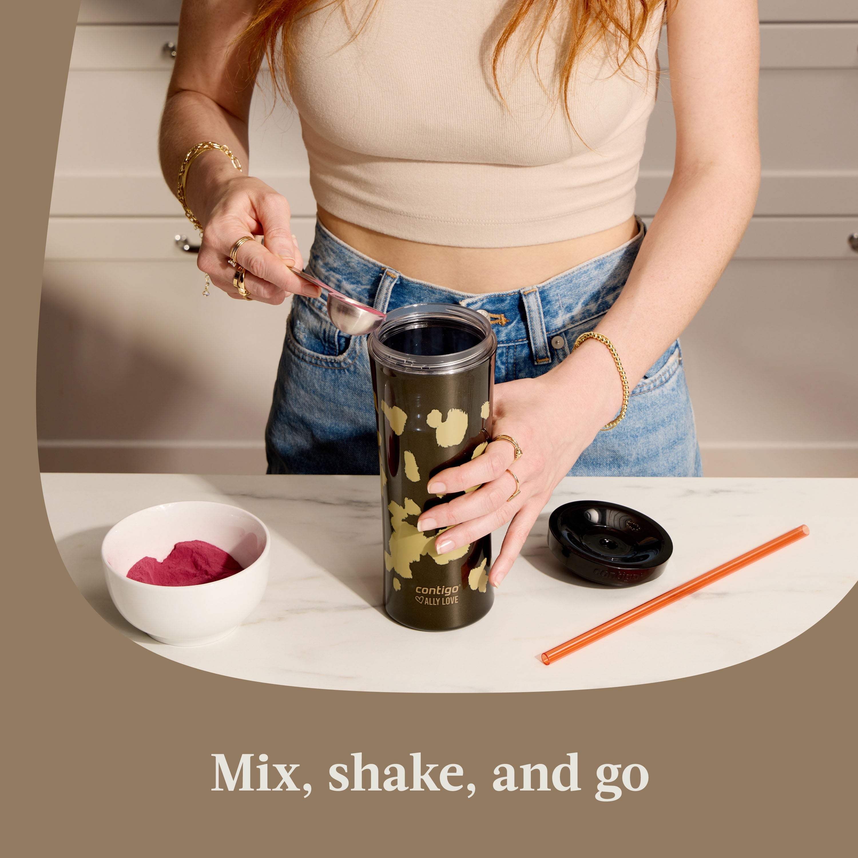Contigo 20oz Shake &amp; Go Tumbler, Plastic with Straw, Licorice Cowhide Couture C093B