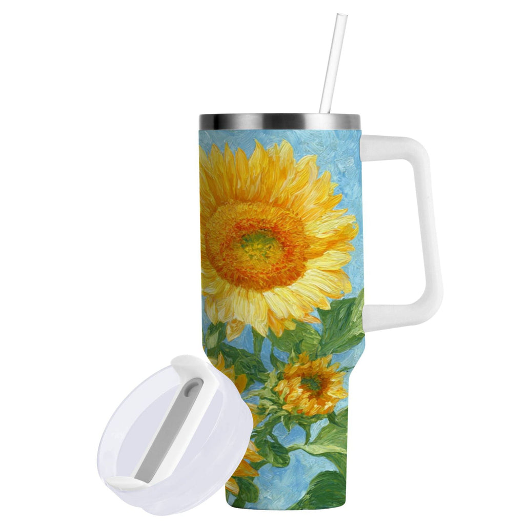 40 oz Insulated Stainless Steel Tumbler Double Wall Stainless Steel Tumbler with 2-Way Drinking Sunflower Oil Painting C438J