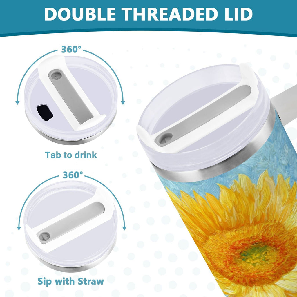 40 oz Insulated Stainless Steel Tumbler Double Wall Stainless Steel Tumbler with 2-Way Drinking Sunflower Oil Painting C438J
