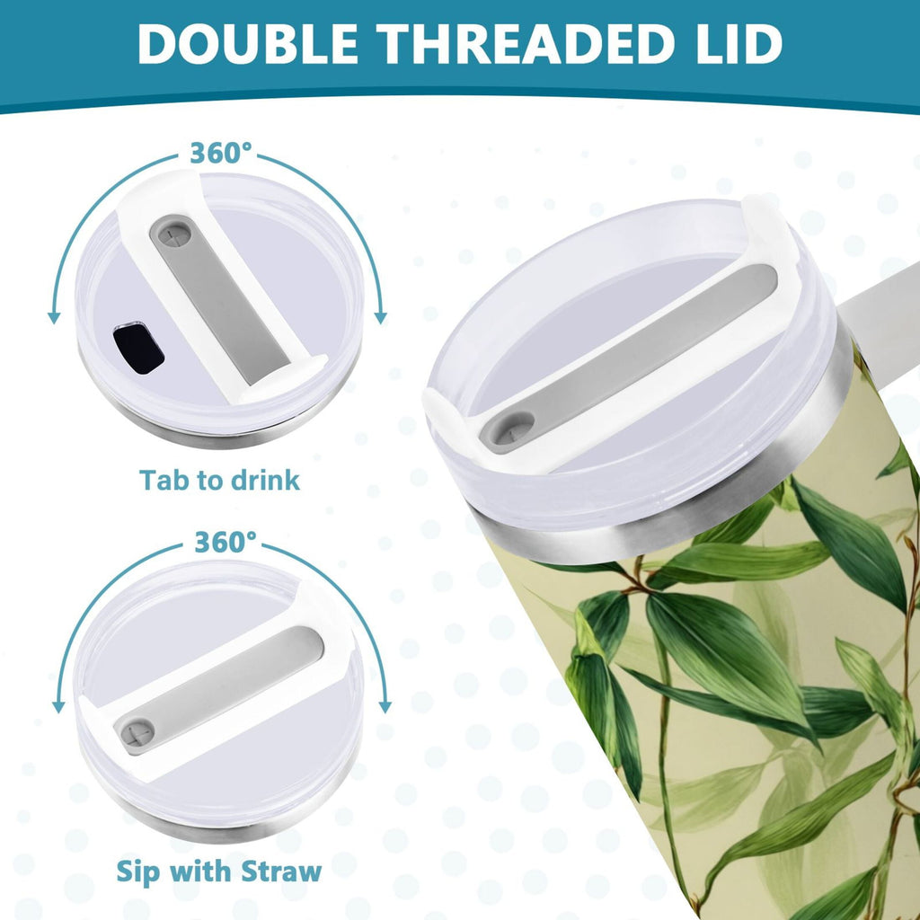 30 oz Insulated Stainless Steel Tumbler Double Wall Stainless Steel Tumbler with 2-Way Drinking Bamboo Pattern C558H
