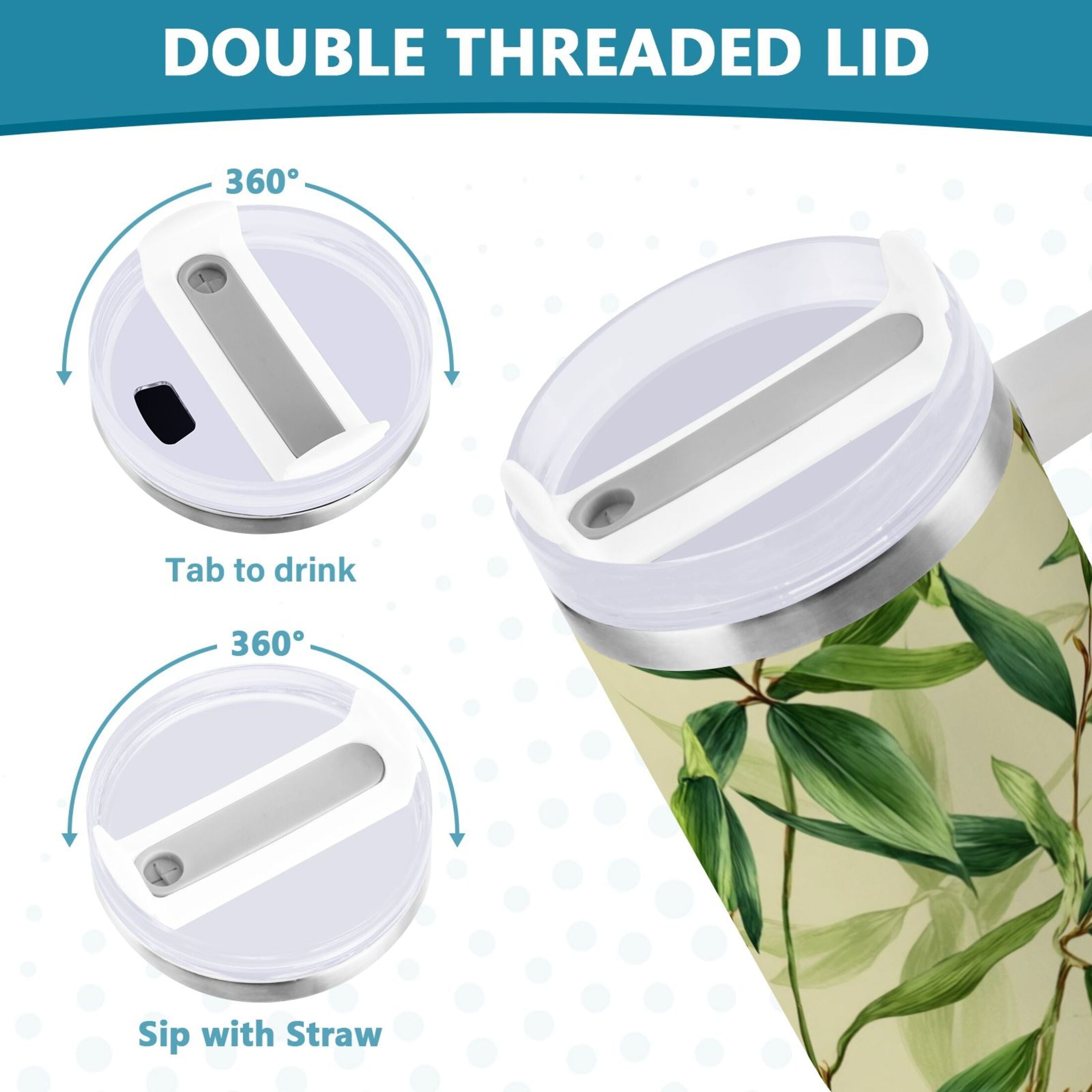 30 oz Insulated Stainless Steel Tumbler Double Wall Stainless Steel Tumbler with 2-Way Drinking Bamboo Pattern C558H