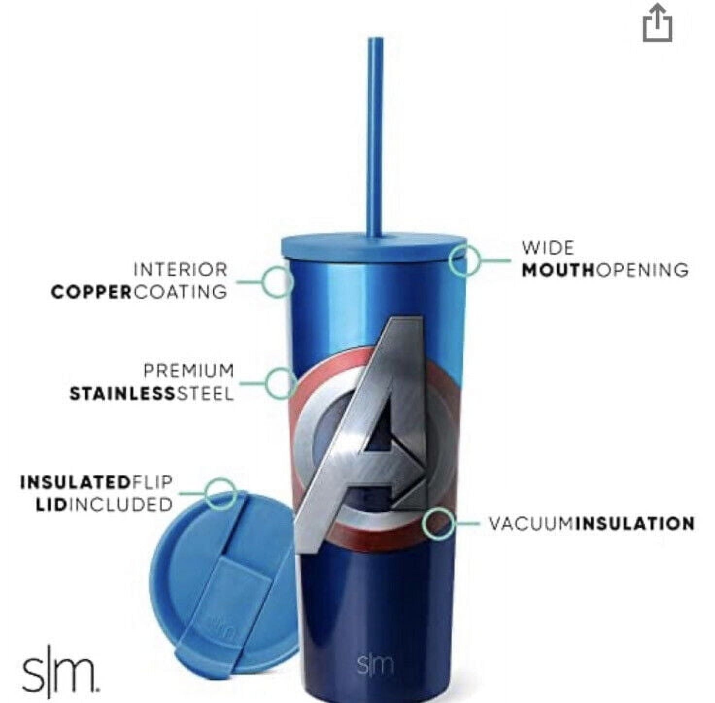 Simple Modern Insulated Avengers Shield 24oz  Tumbler W/Flip Lid and Straw Lid C426F