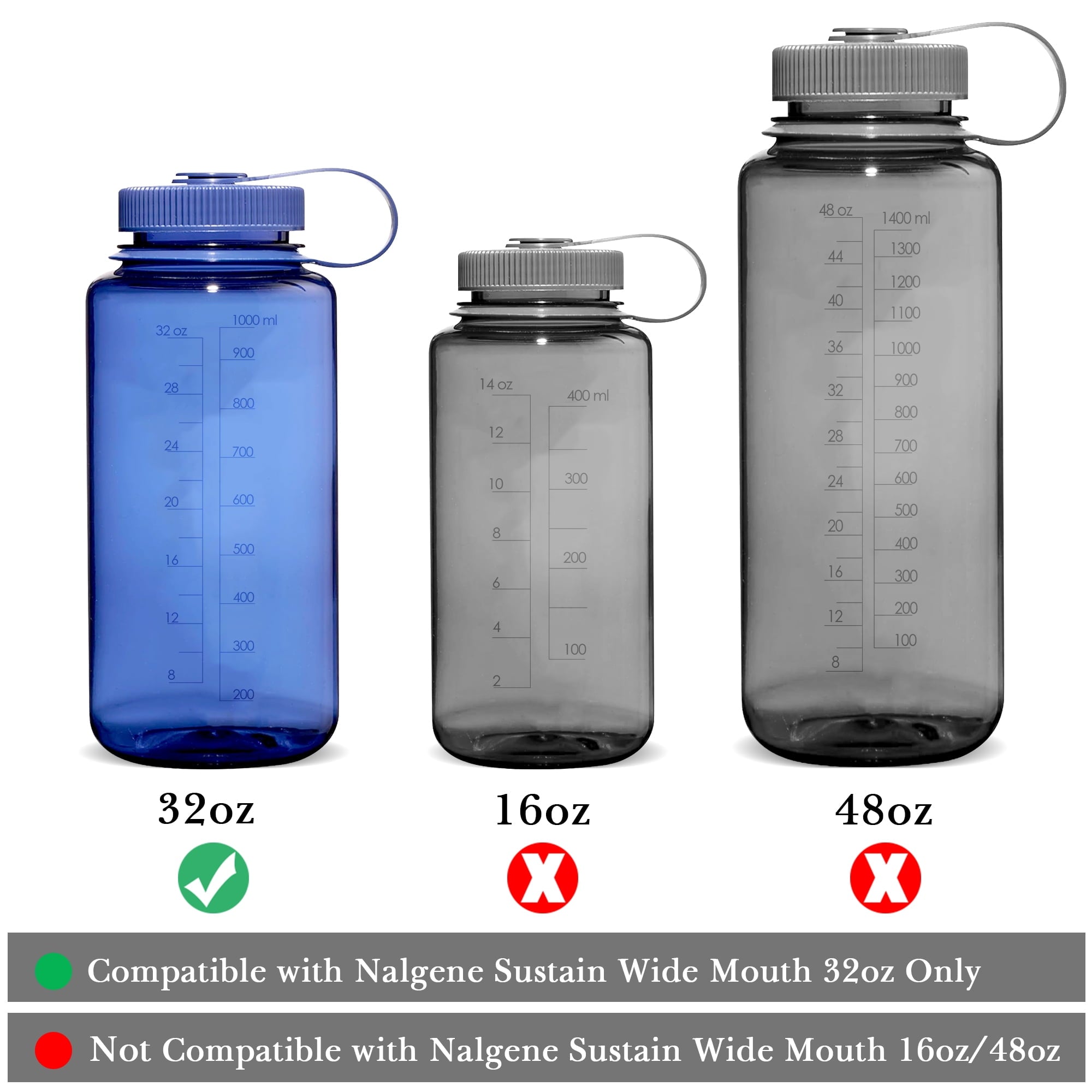 Linkidea 4 Pack Water Bottle Silicone Splashguard Compatible with Nalgene Sustain Wide Mouth 32oz, Anti-Spill Splash Guard for Wide-Necked Bottles with 53mm Opening, Waterbottle Easy Sipper C208K