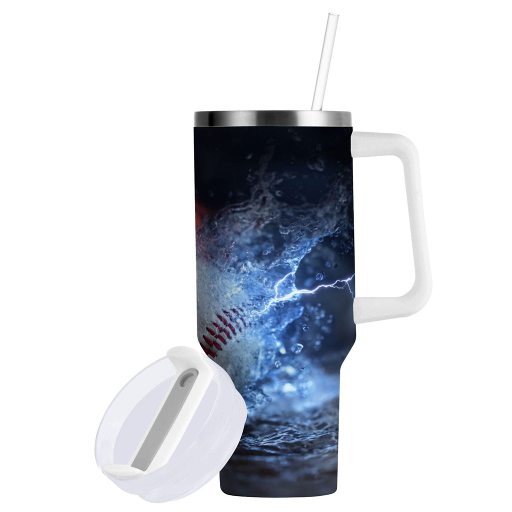 40 oz Insulated Stainless Steel Tumbler Double Wall Stainless Steel Tumbler with 2-Way Drinking Baseball with Water and Fire C680S