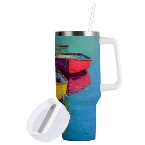 30 oz Insulated Stainless Steel Tumbler Double Wall Stainless Steel Tumbler with 2-Way Drinking Colorful Row Boats C555B