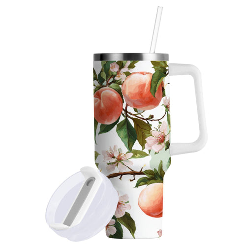 30 oz Insulated Stainless Steel Tumbler Double Wall Stainless Steel Tumbler with 2-Way Drinking Peach Fruit Pattern C503Y