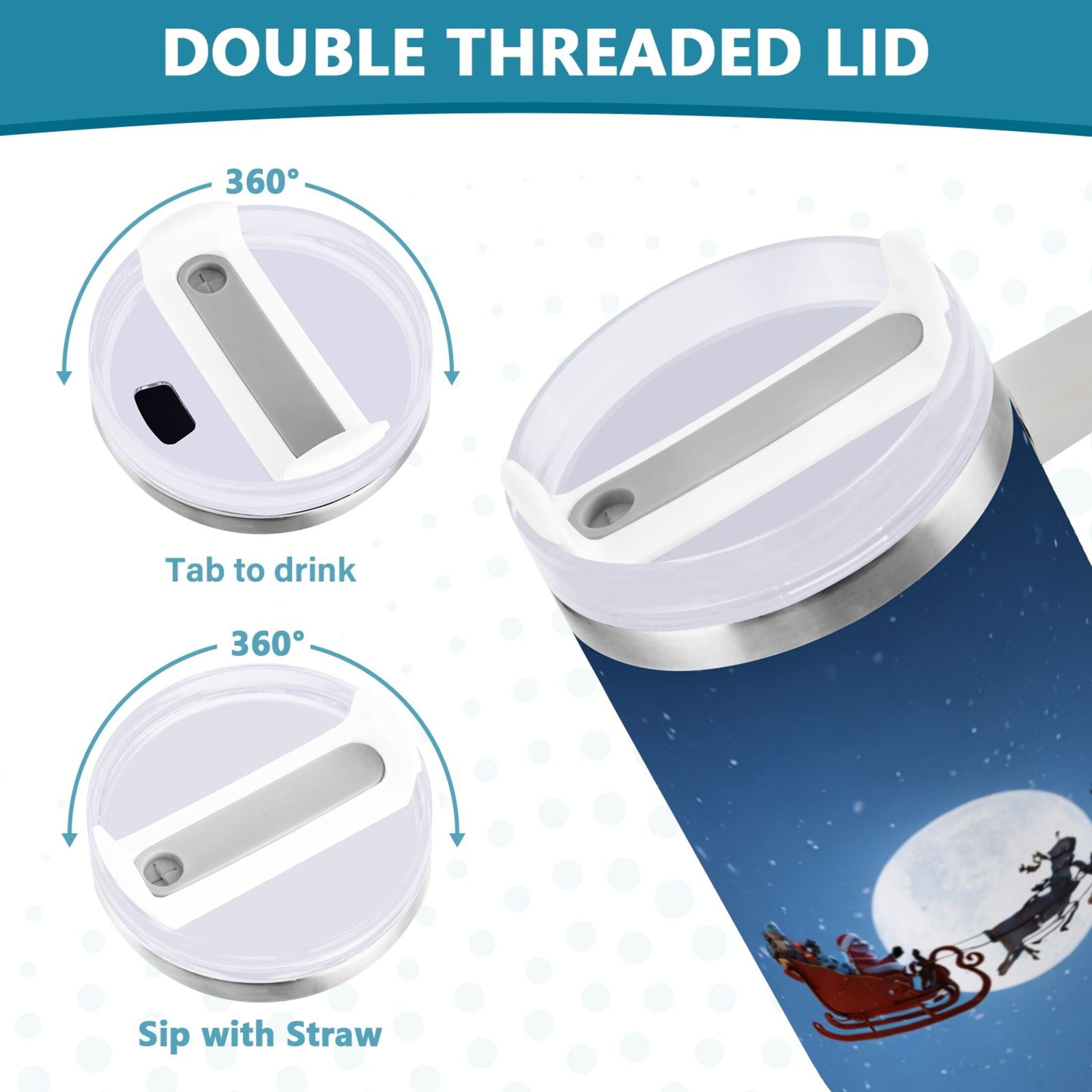 30 oz Insulated Stainless Steel Tumbler Double Wall Stainless Steel Tumbler with 2-Way Drinking Christmas Night Scene C606M
