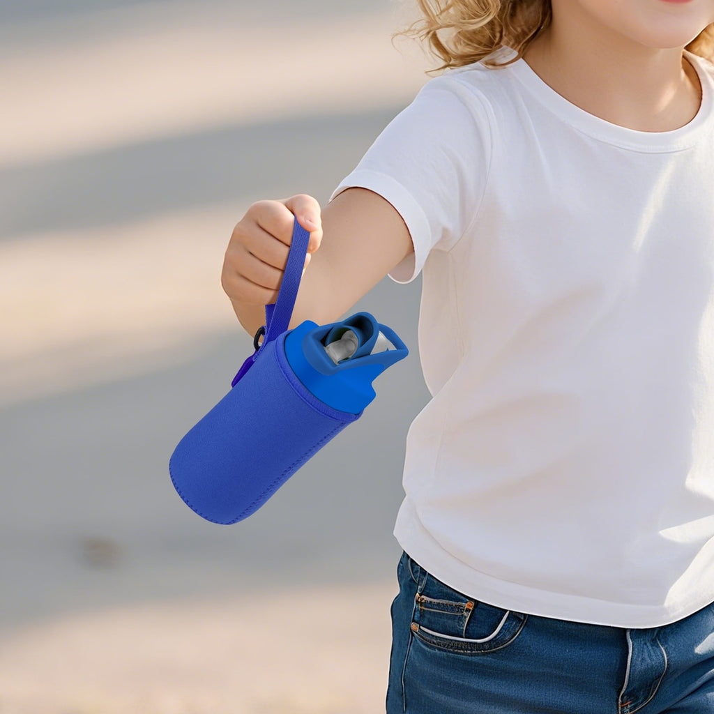 Linkidea Water Bottle Sleeve Compatible with CamelBak Eddy+ Tritan 14oz, Steel 12oz Kids Bottle, Waterbottle Holder Bag with Name Tag, Navy Blue C390N