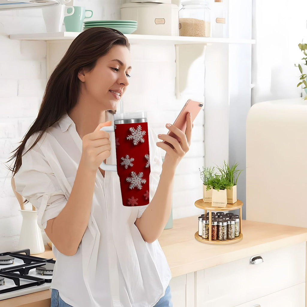 30 oz Insulated Stainless Steel Tumbler Double Wall Stainless Steel Tumbler with 2-Way Drinking Red and White Snowflakes C554D