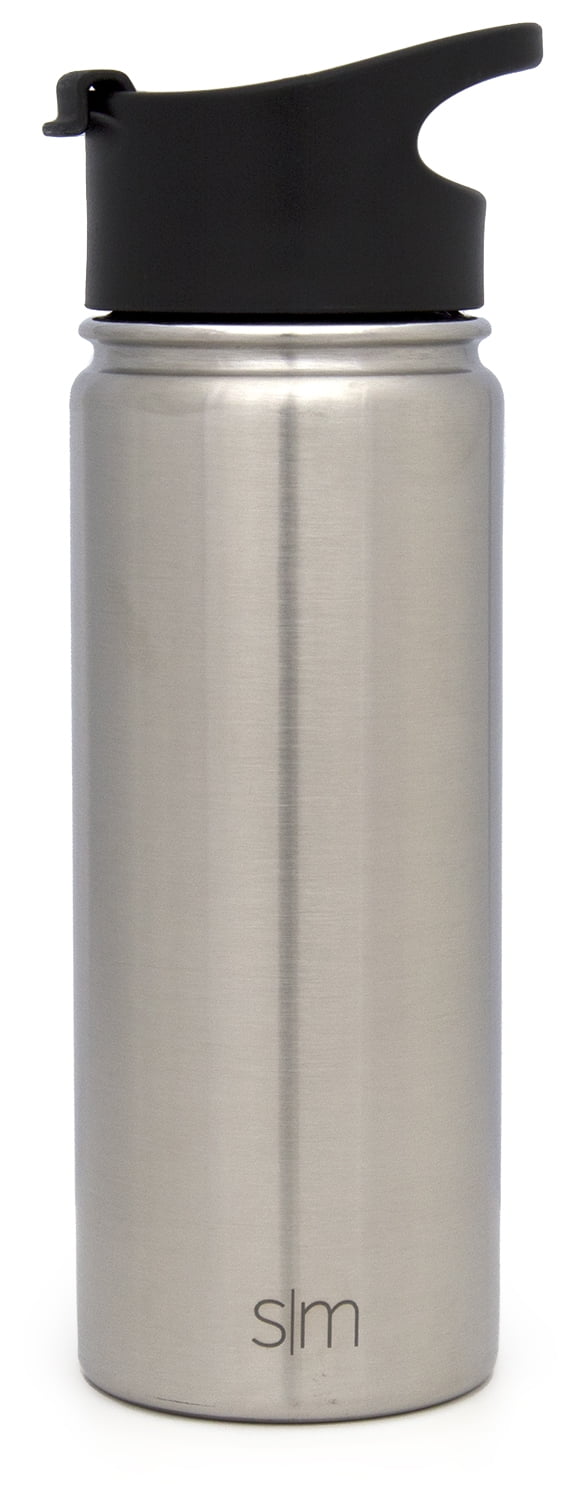 Simple Modern Summit 18 oz Silver and Black Double Wall Vacuum Insulated Stainless Steel Water Bottle with Wide Mouth and Flip-Top Lid C416U