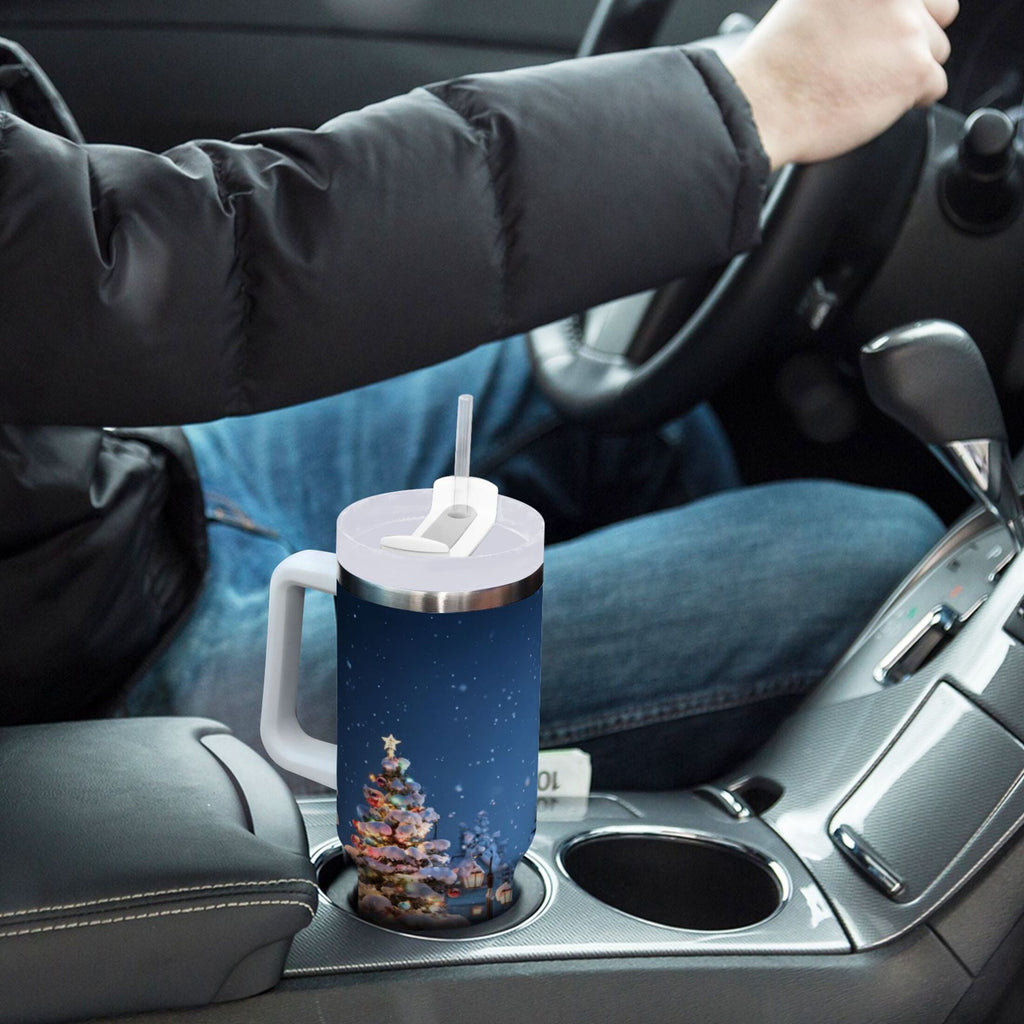 30 oz Insulated Stainless Steel Tumbler Double Wall Stainless Steel Tumbler with 2-Way Drinking Christmas Night Scene C606M