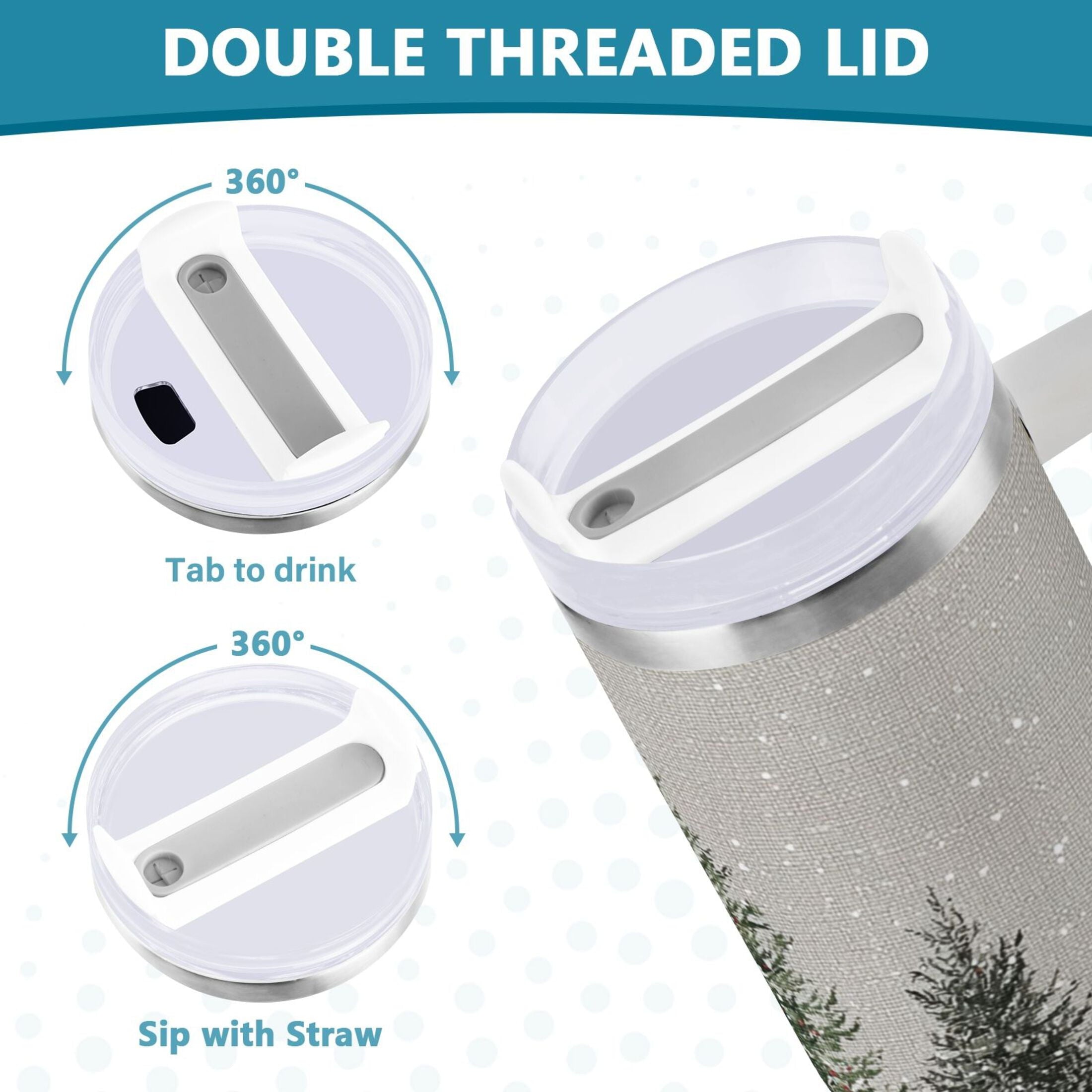 30 oz Insulated Stainless Steel Tumbler Double Wall Stainless Steel Tumbler with 2-Way Drinking Christmas Deer and Snowmen C619D