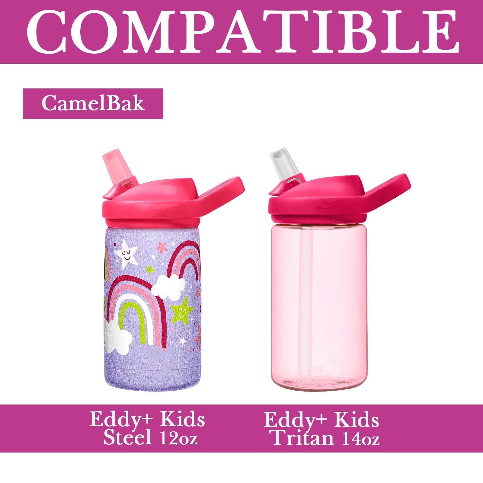 Linkidea Water Bottle Sleeve Compatible with CamelBak Eddy+ Tritan 14oz, Steel 12oz Kids Bottle, Waterbottle Holder Bag with Name Tag, Rose Red C385Q