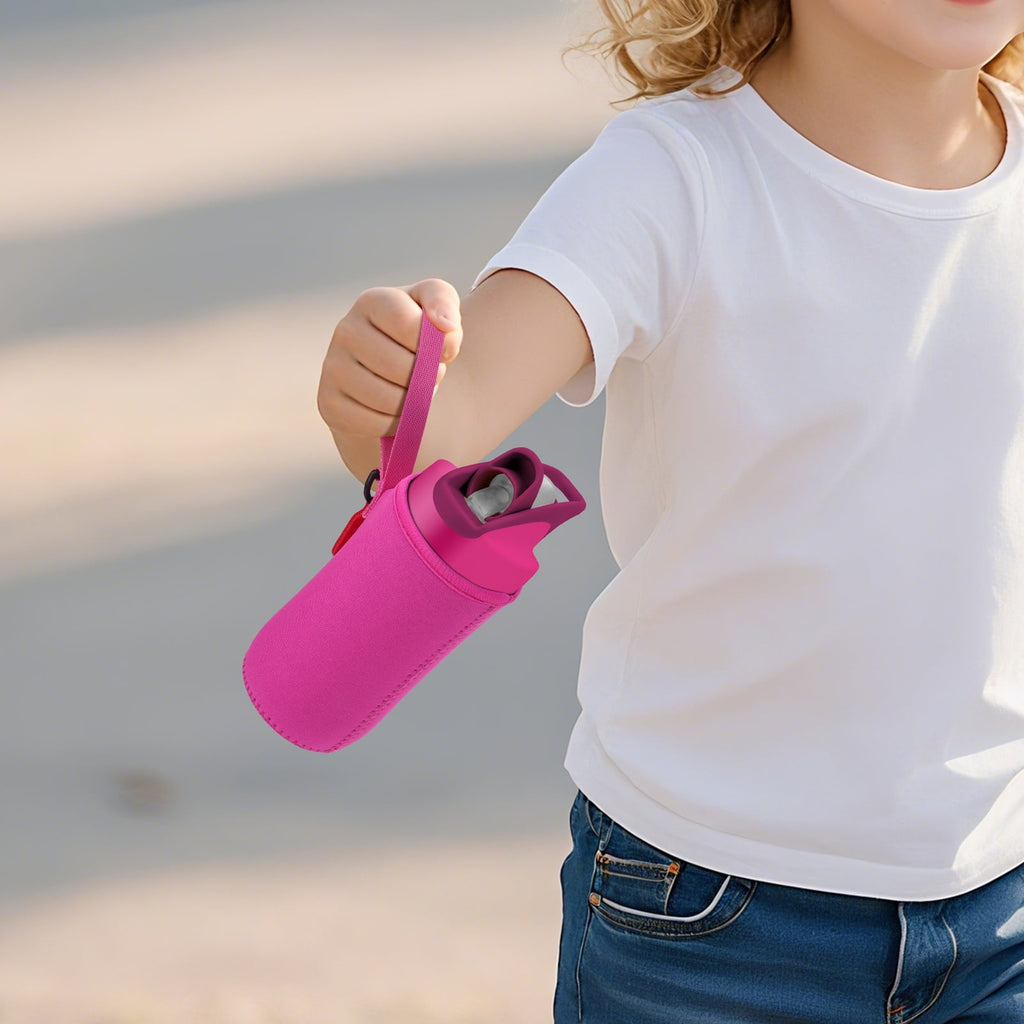 Linkidea Water Bottle Sleeve Compatible with CamelBak Eddy+ Tritan 14oz, Steel 12oz Kids Bottle, Waterbottle Holder Bag with Name Tag, Rose Red C385Q