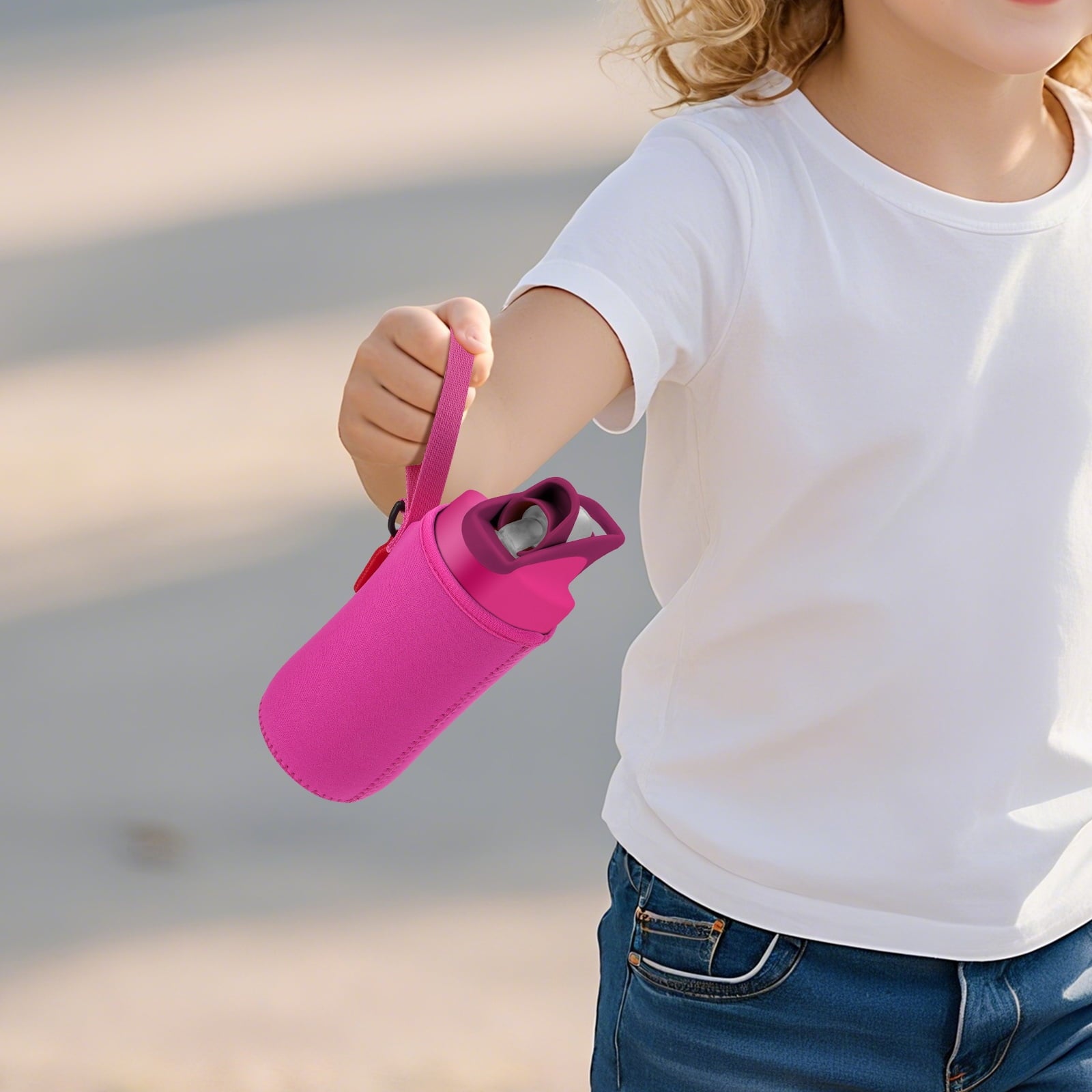 Linkidea Water Bottle Sleeve Compatible with CamelBak Eddy+ Tritan 14oz, Steel 12oz Kids Bottle, Waterbottle Holder Bag with Name Tag, Rose Red C385Q