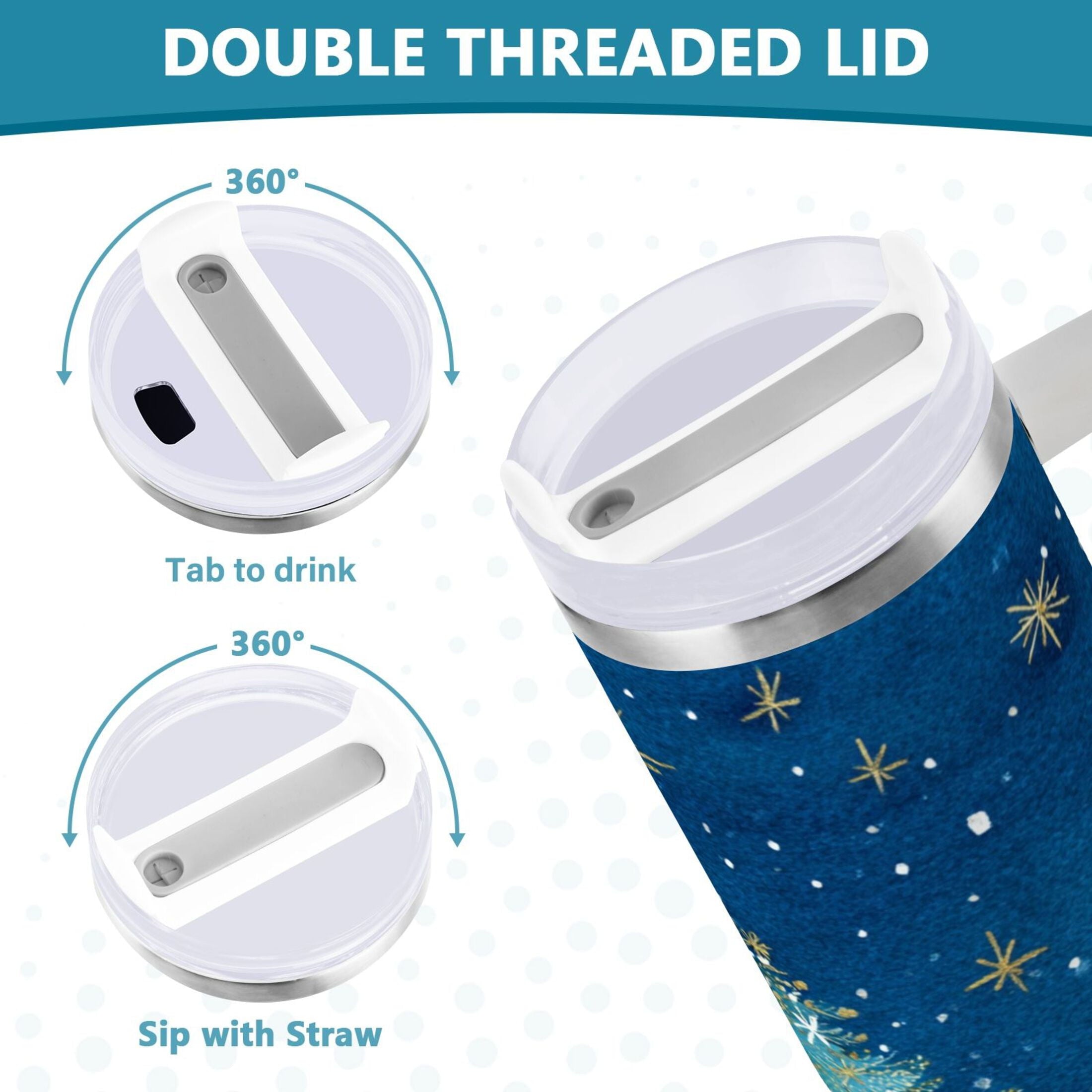 40 oz Insulated Stainless Steel Tumbler Double Wall Stainless Steel Tumbler with 2-Way Drinking Watercolor Christmas Tree C597Y