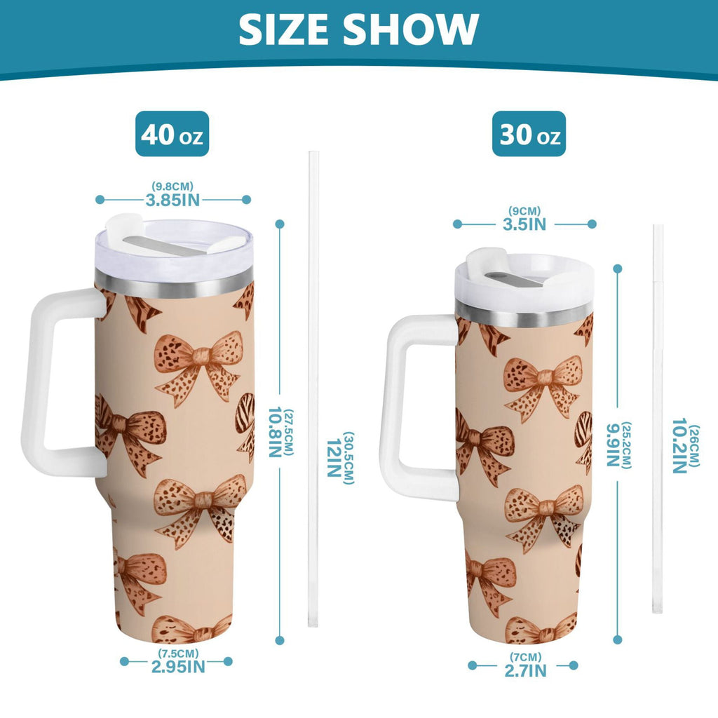 40 oz Insulated Stainless Steel Tumbler Double Wall Stainless Steel Tumbler with 2-Way Drinking Leopard Print Bow C550P