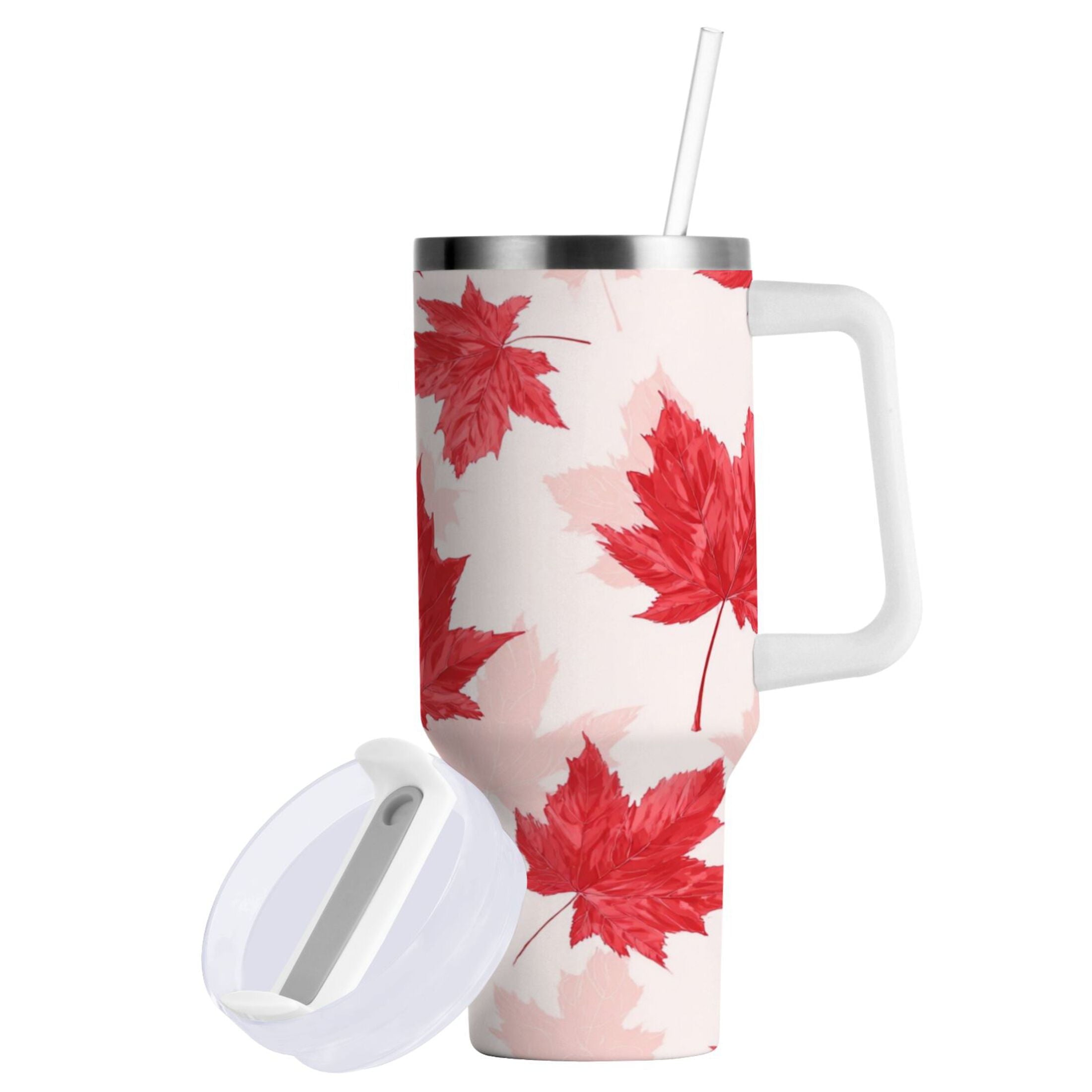 40 oz Insulated Stainless Steel Tumbler Double Wall Stainless Steel Tumbler with 2-Way Drinking Red Maple Leaves Pattern C601U