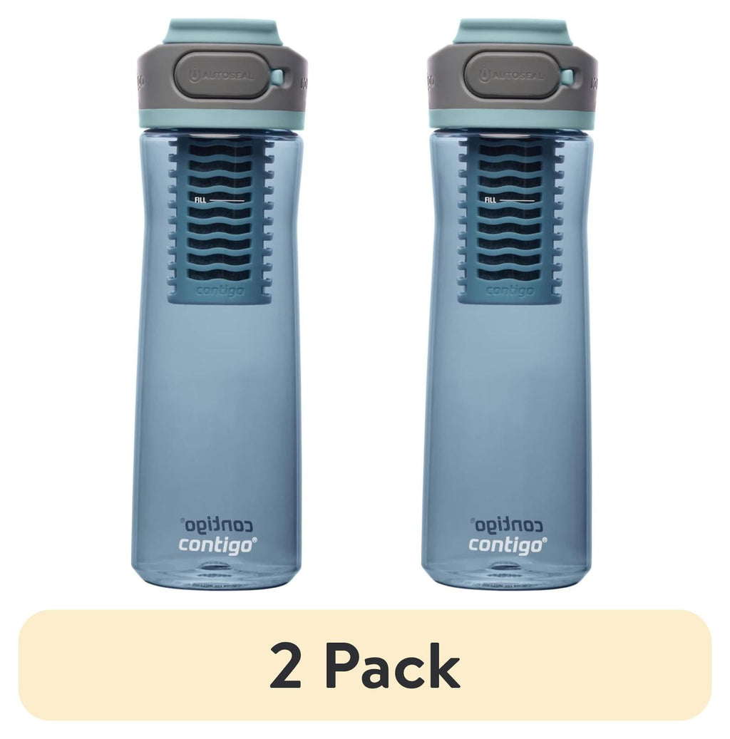 (2 pack) Contigo Clybourn Plastic FreeFlow Filter Water Bottle with AUTOSEAL Lid 24 oz., Dark Ice, with Replacable Filter C062X