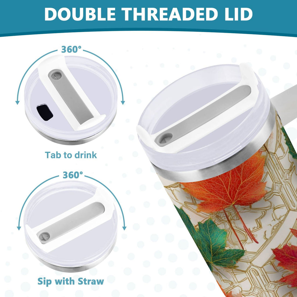 30 oz Insulated Stainless Steel Tumbler Double Wall Stainless Steel Tumbler with 2-Way Drinking Green and Red Maple Leaves C565U