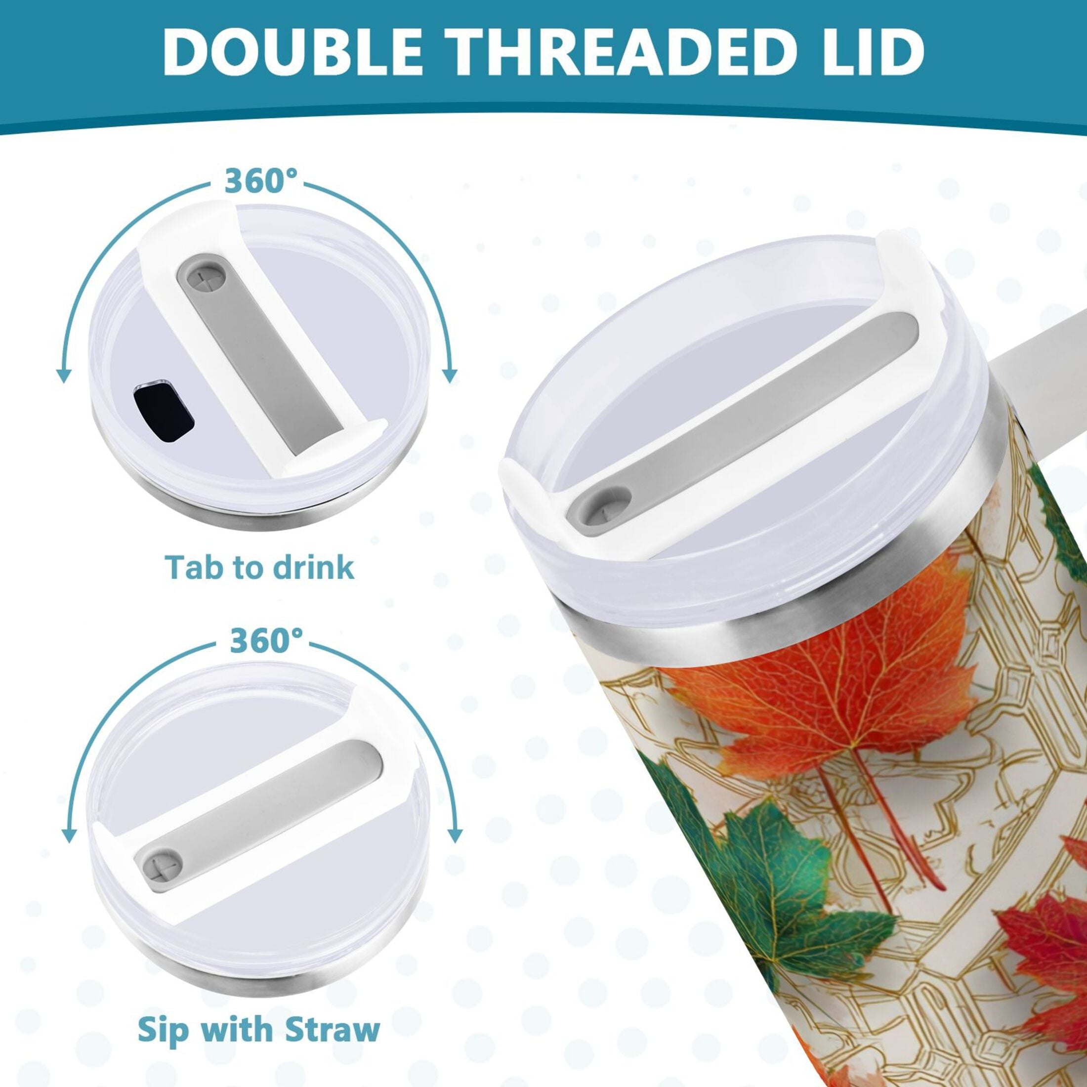 30 oz Insulated Stainless Steel Tumbler Double Wall Stainless Steel Tumbler with 2-Way Drinking Green and Red Maple Leaves C565U