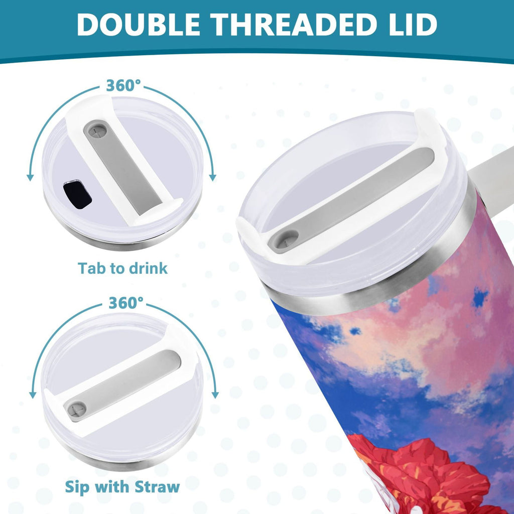 30 oz Insulated Stainless Steel Tumbler Double Wall Stainless Steel Tumbler with 2-Way Drinking Rose with Flag Pattern C547E