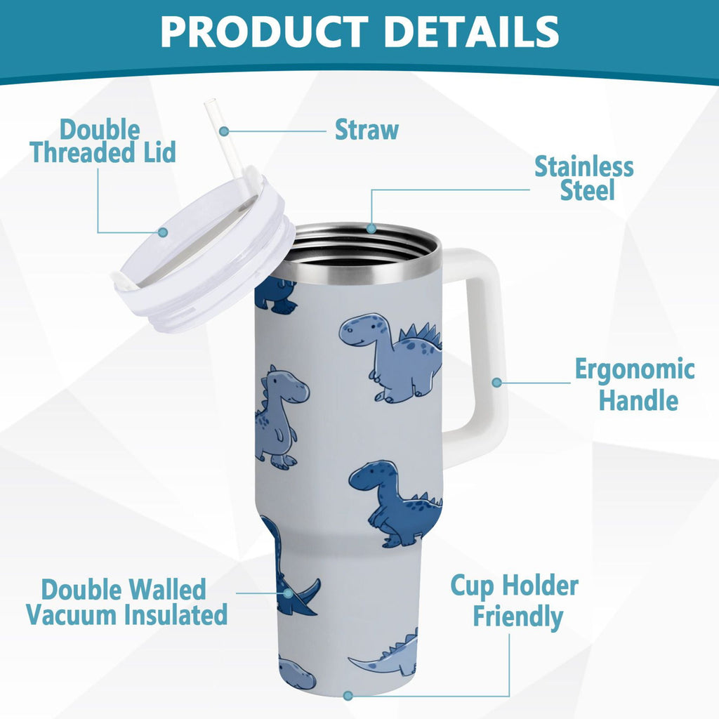 30 oz Insulated Stainless Steel Tumbler Double Wall Stainless Steel Tumbler with 2-Way Drinking Cute Blue Dinosaurs C580N