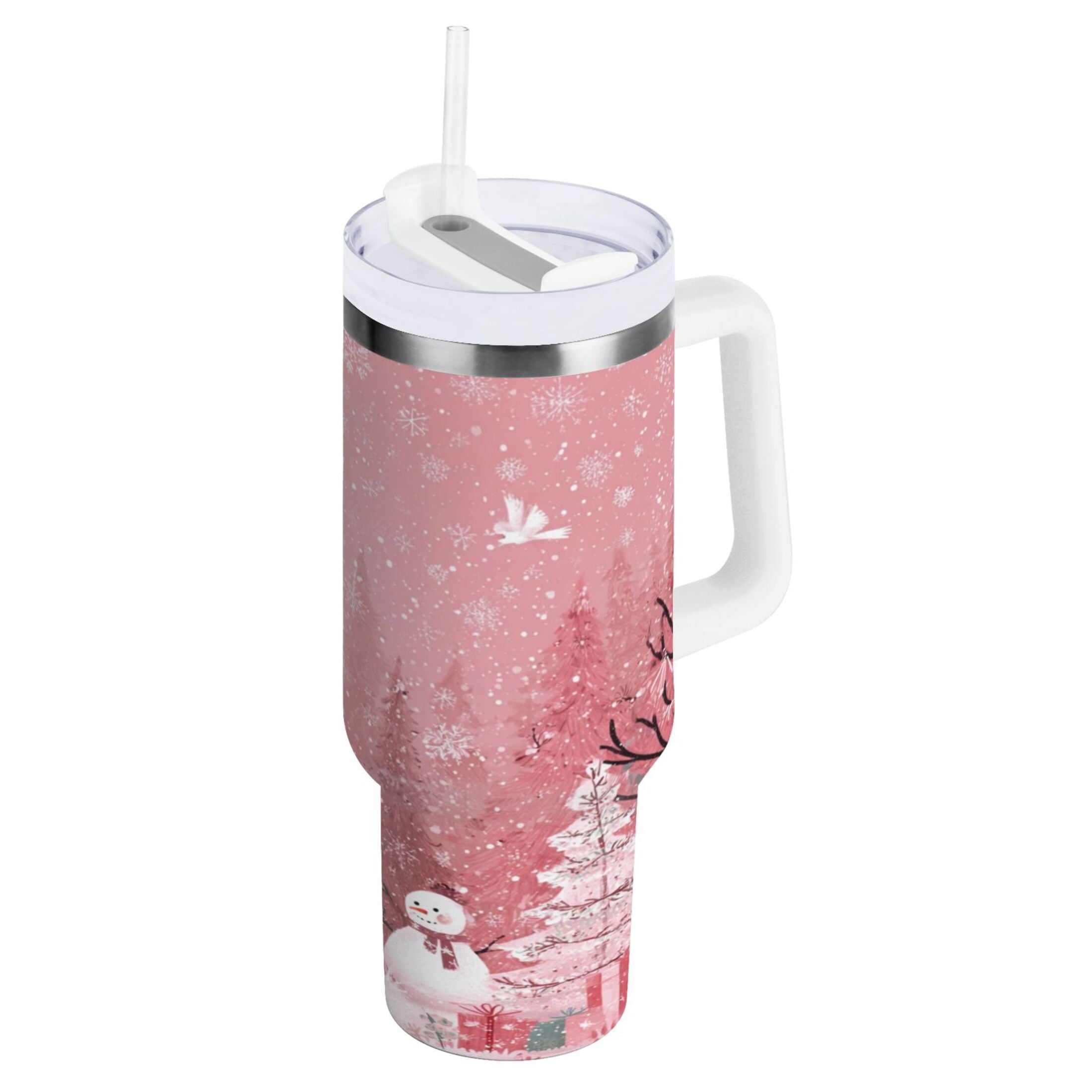 40 oz Insulated Stainless Steel Tumbler Double Wall Stainless Steel Tumbler with 2-Way Drinking Christmas Forest with Snowmen C428X