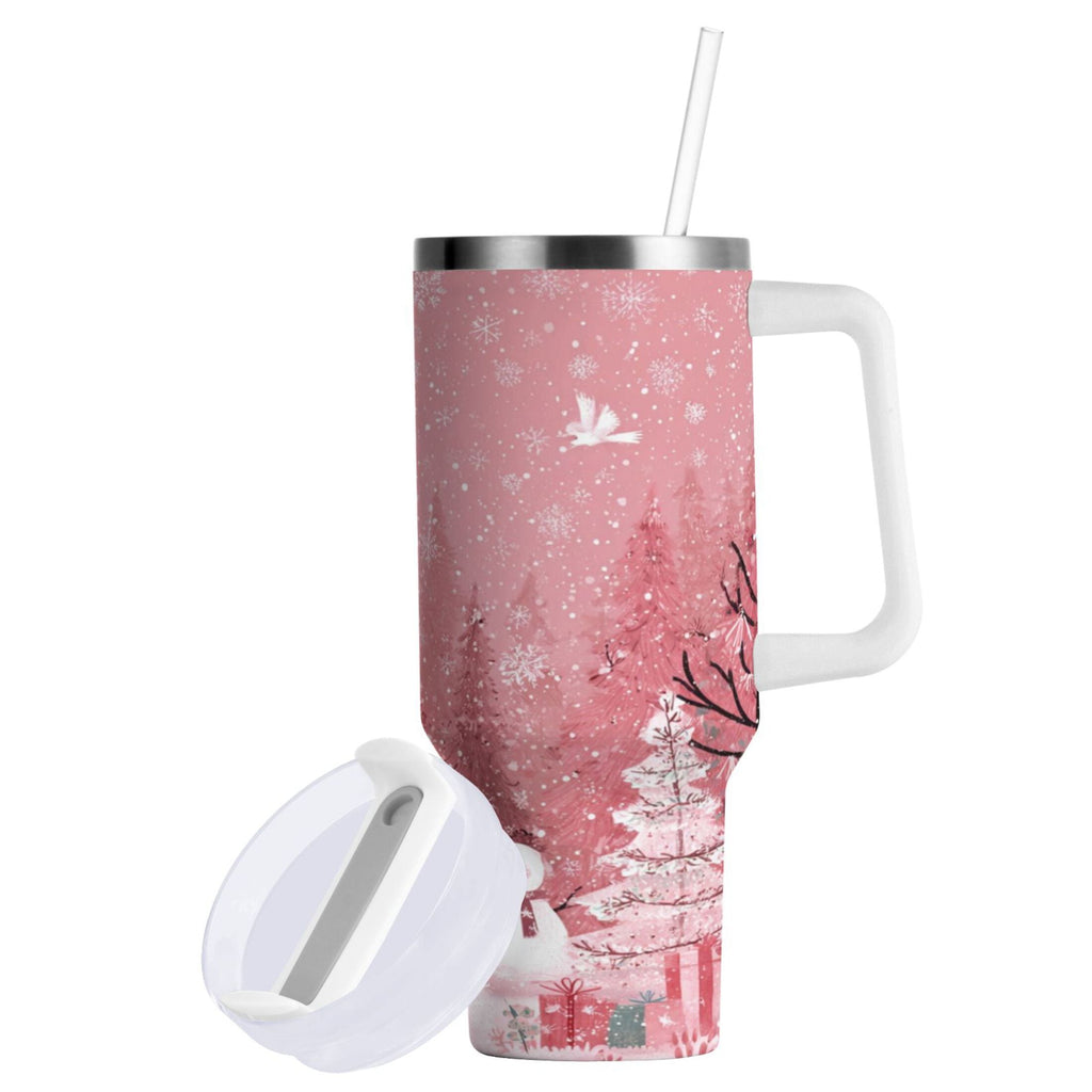 40 oz Insulated Stainless Steel Tumbler Double Wall Stainless Steel Tumbler with 2-Way Drinking Christmas Forest with Snowmen C428X