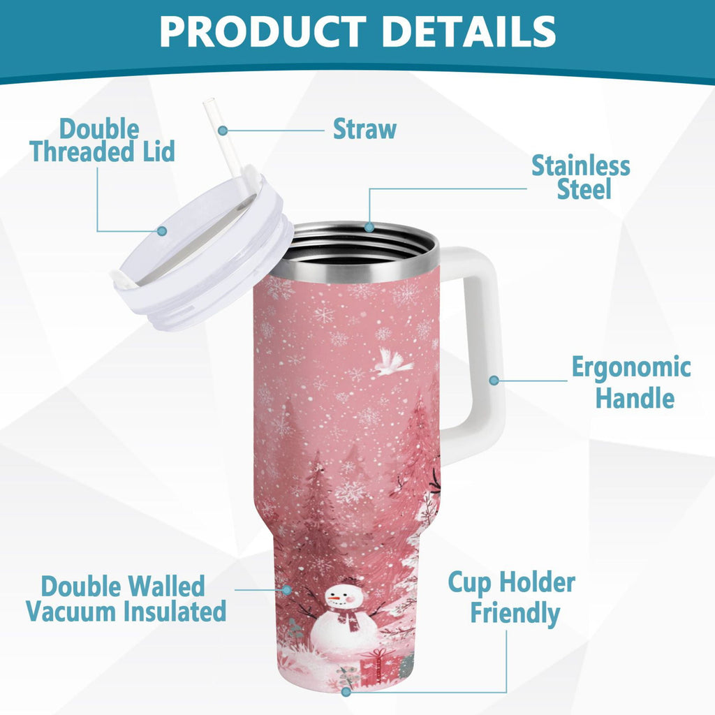 40 oz Insulated Stainless Steel Tumbler Double Wall Stainless Steel Tumbler with 2-Way Drinking Christmas Forest with Snowmen C428X