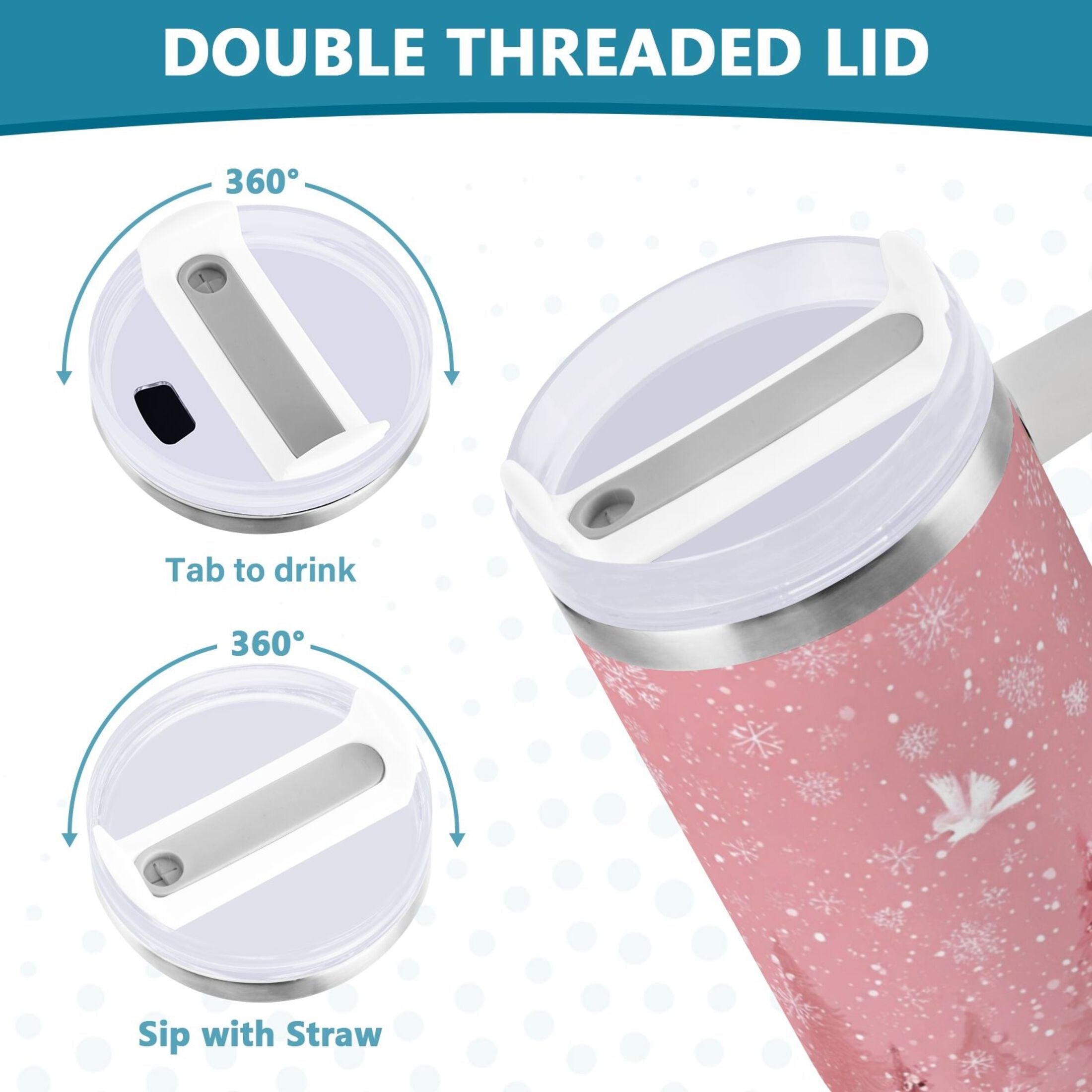 40 oz Insulated Stainless Steel Tumbler Double Wall Stainless Steel Tumbler with 2-Way Drinking Christmas Forest with Snowmen C428X
