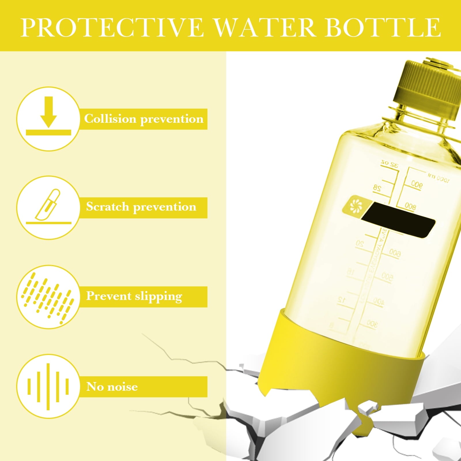 Linkidea 2 Pack Water Bottle Boot Compatible with Nalgene Sustain Wide Mouth 32oz/48oz, Narrow Mouth 32oz, Silicone Anti-Slip Bottle Bottom Bumper Protector (Yellow) C221Q
