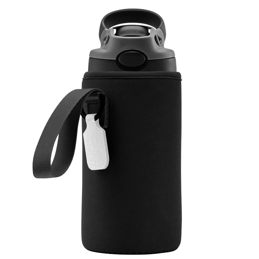Linkidea Water Bottle Sleeve Compatible with Contigo Aubrey Tritan 14oz, Steel 13oz Kids Bottle, Waterbottle Holder Bag with Name Tag, Black C132M