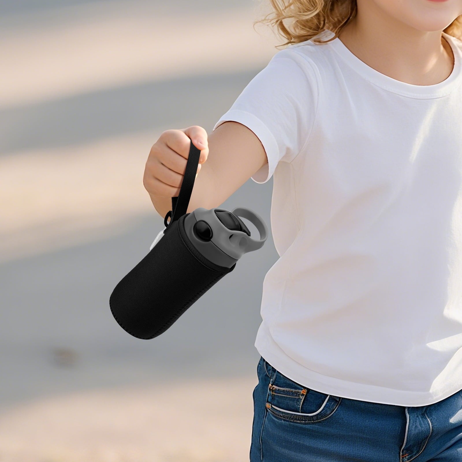 Linkidea Water Bottle Sleeve Compatible with Contigo Aubrey Tritan 14oz, Steel 13oz Kids Bottle, Waterbottle Holder Bag with Name Tag, Black C132M