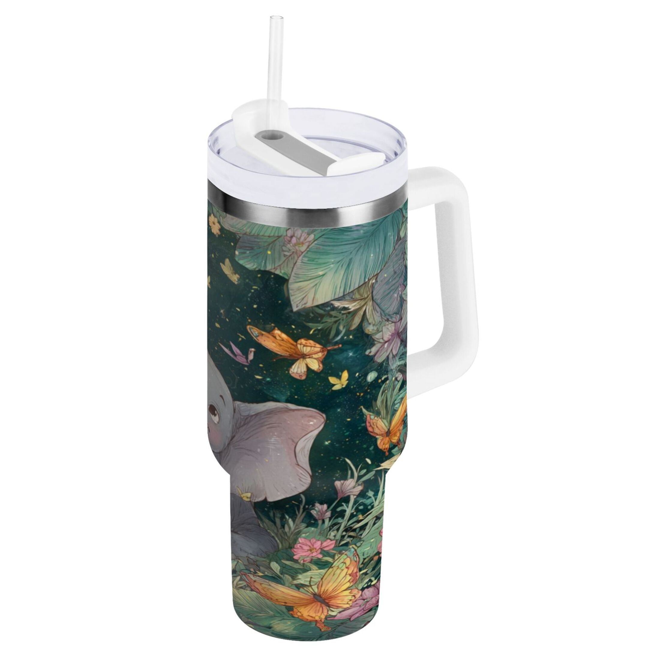 40 oz Insulated Stainless Steel Tumbler Double Wall Stainless Steel Tumbler with 2-Way Drinking Cute Elephant C460A