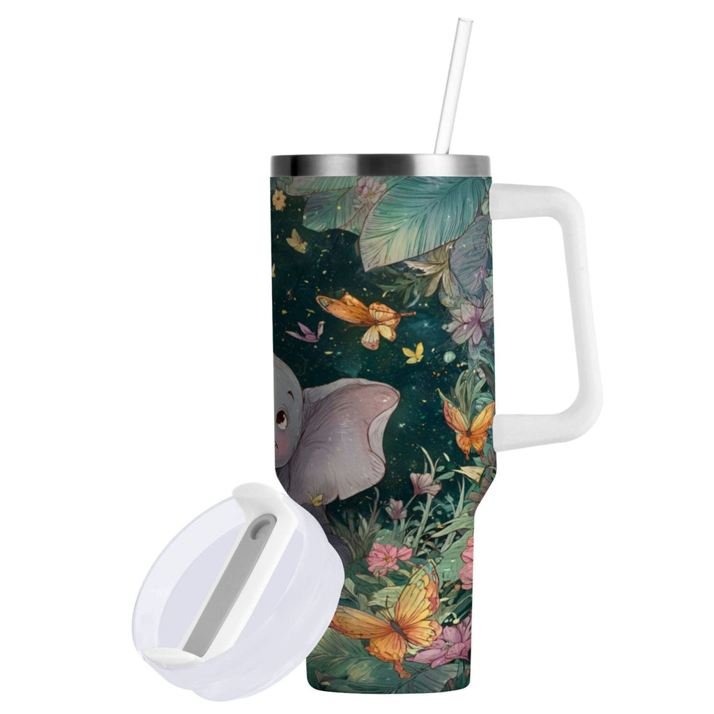 40 oz Insulated Stainless Steel Tumbler Double Wall Stainless Steel Tumbler with 2-Way Drinking Cute Elephant C460A