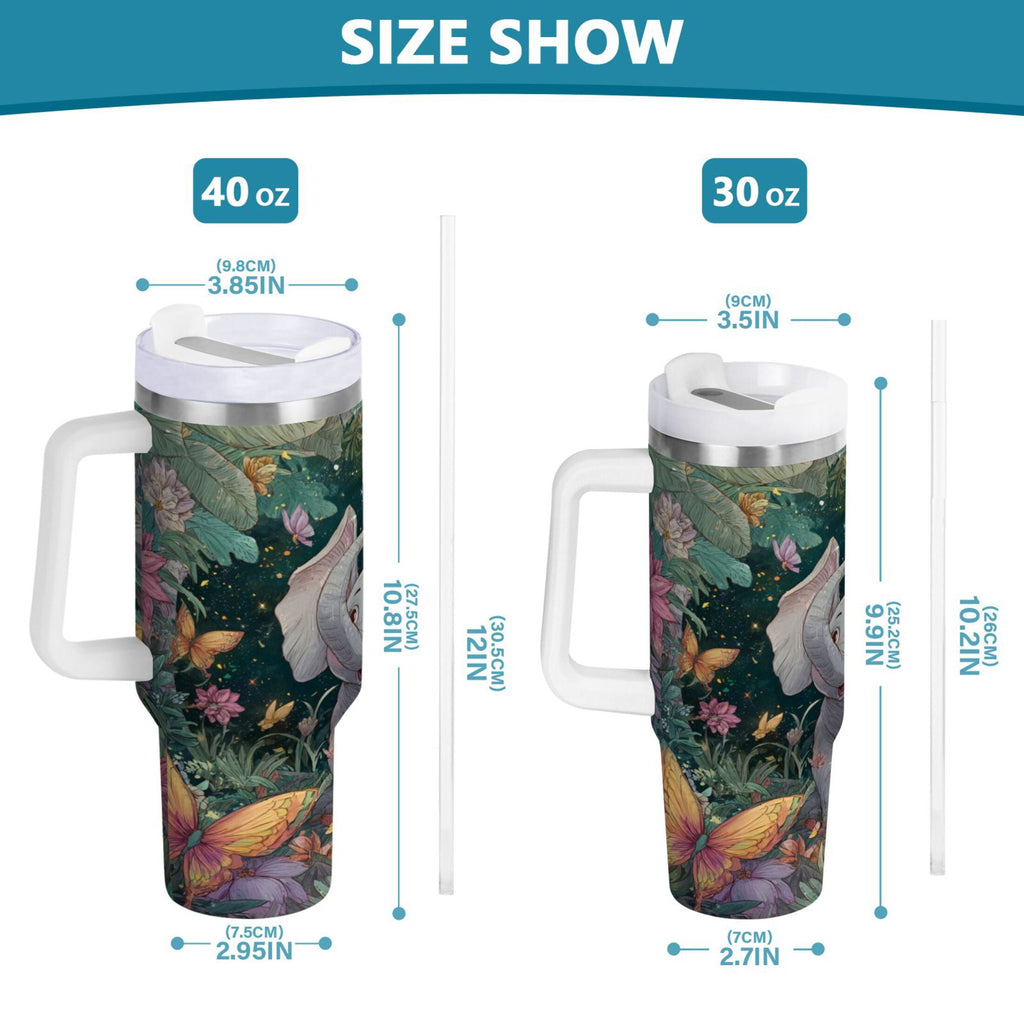 40 oz Insulated Stainless Steel Tumbler Double Wall Stainless Steel Tumbler with 2-Way Drinking Cute Elephant C460A