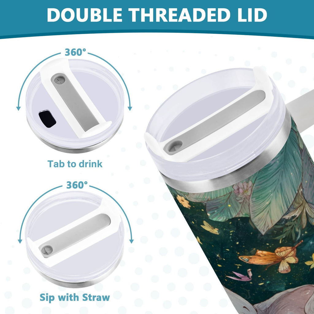 40 oz Insulated Stainless Steel Tumbler Double Wall Stainless Steel Tumbler with 2-Way Drinking Cute Elephant C460A