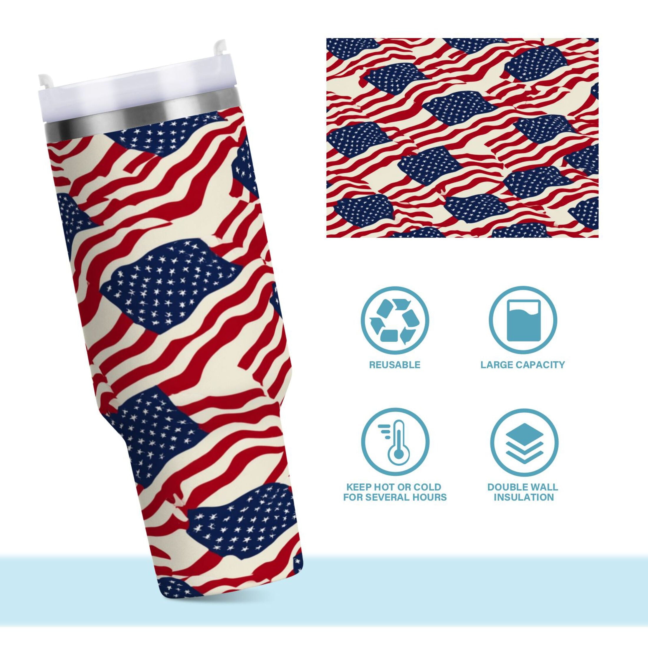 40 oz Insulated Stainless Steel Tumbler Double Wall Stainless Steel Tumbler with 2-Way Drinking Flags Abstract Design C607W
