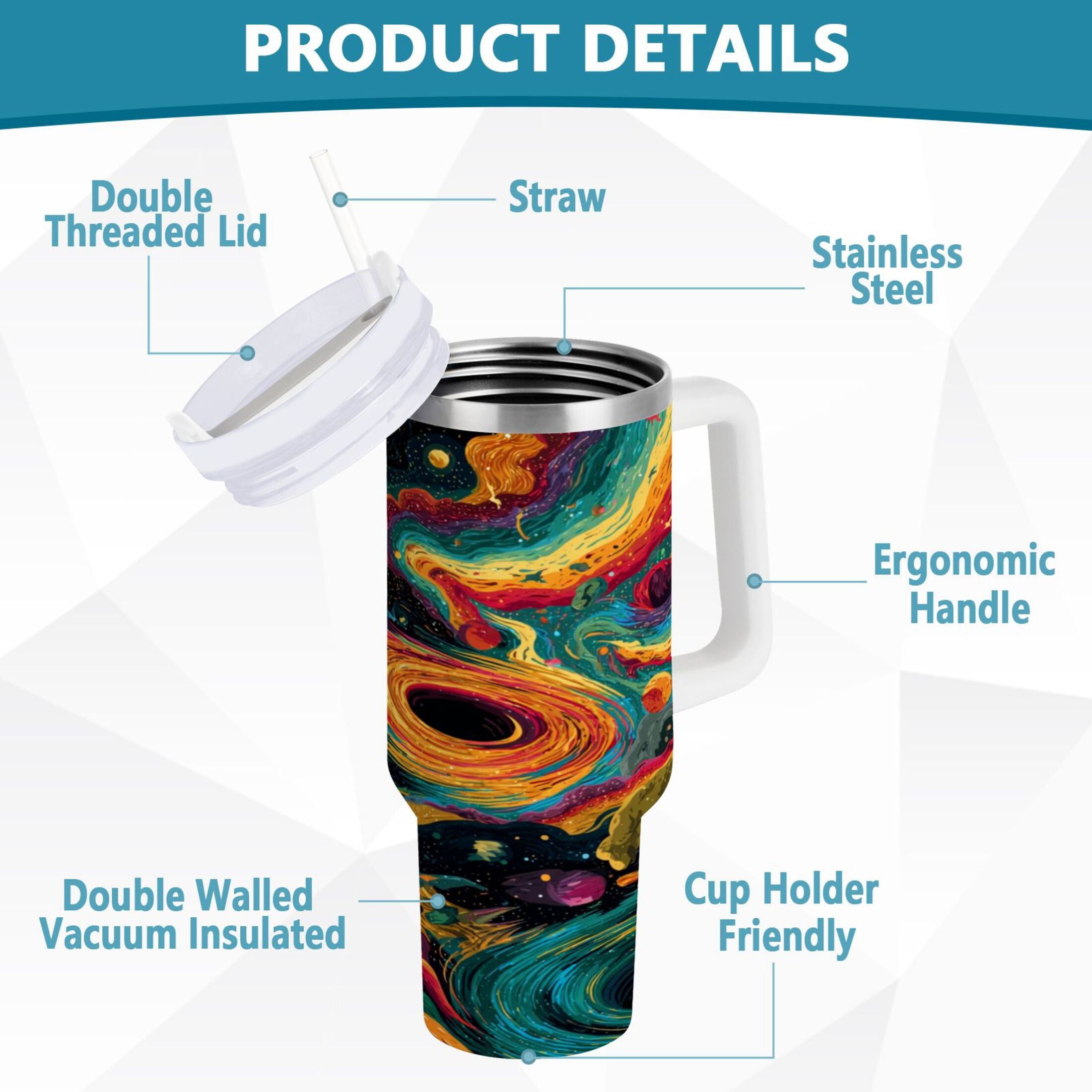 40 oz Insulated Stainless Steel Tumbler Double Wall Stainless Steel Tumbler with 2-Way Drinking Swirling Galaxy C496T