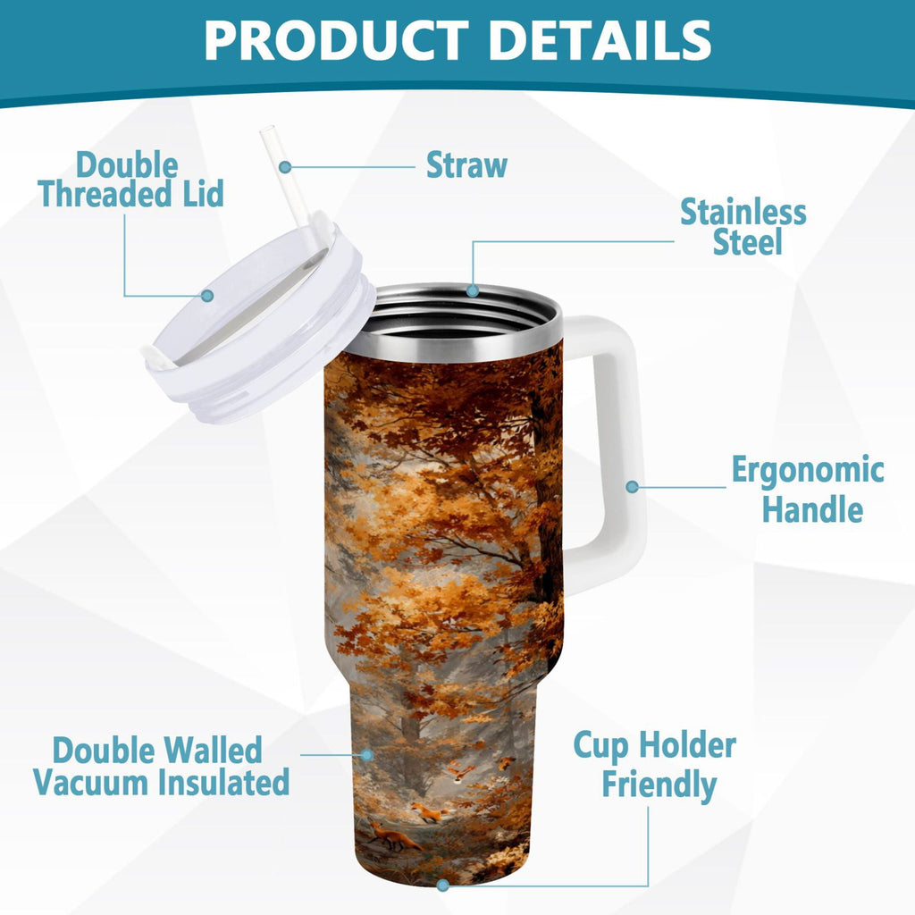30 oz Insulated Stainless Steel Tumbler Double Wall Stainless Steel Tumbler with 2-Way Drinking Beautiful Autumn Forest C556L