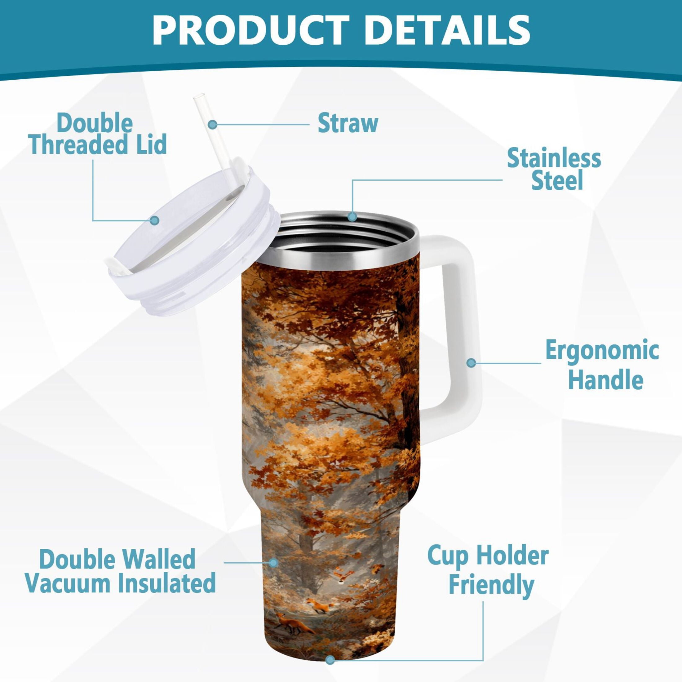 30 oz Insulated Stainless Steel Tumbler Double Wall Stainless Steel Tumbler with 2-Way Drinking Beautiful Autumn Forest C556L