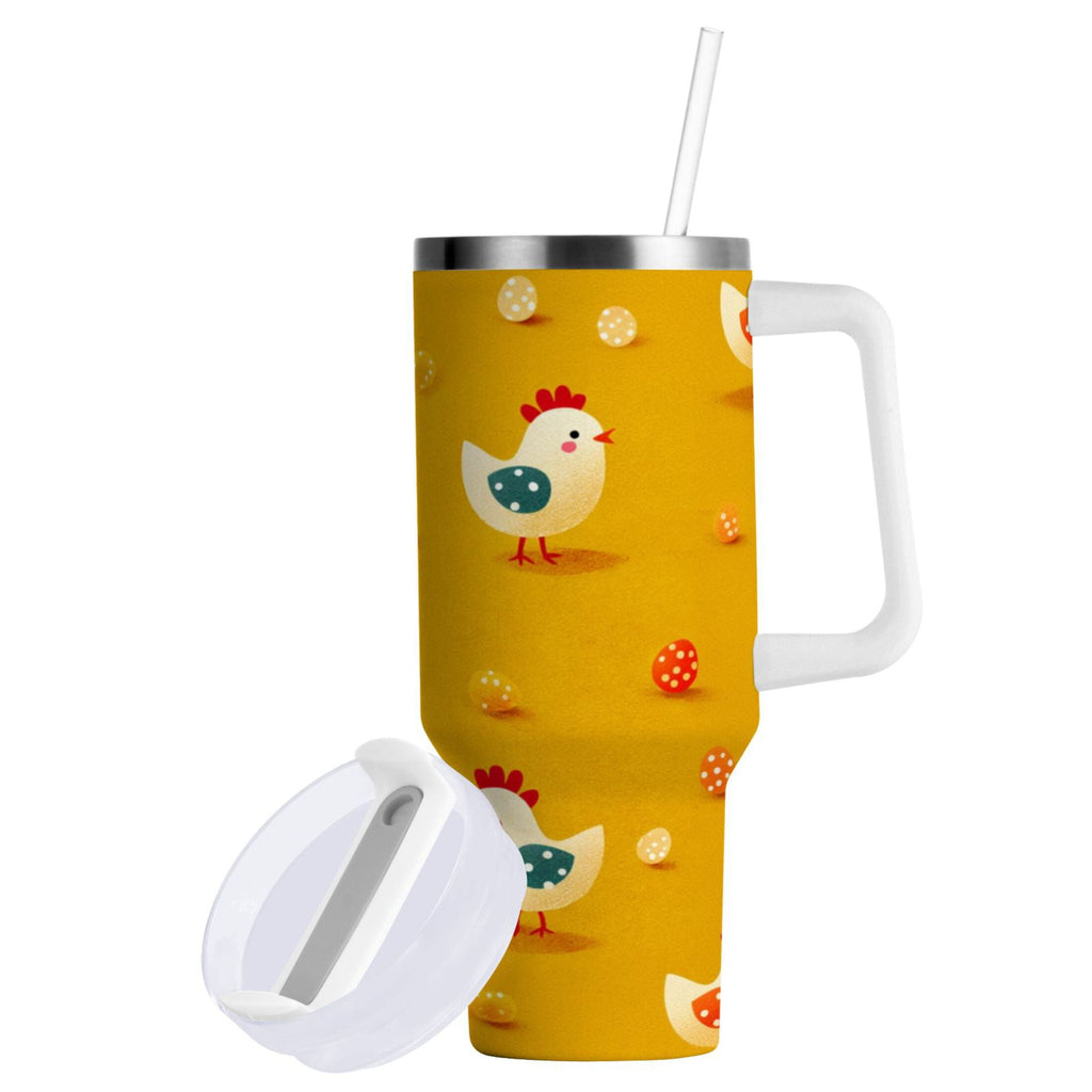 30 oz Insulated Stainless Steel Tumbler Double Wall Stainless Steel Tumbler with 2-Way Drinking Cartoon Chickens Pattern C551K