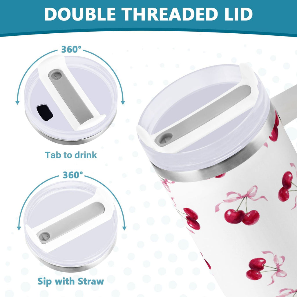 30 oz Insulated Stainless Steel Tumbler Double Wall Stainless Steel Tumbler with 2-Way Drinking Watercolor Cherries Pattern C604S