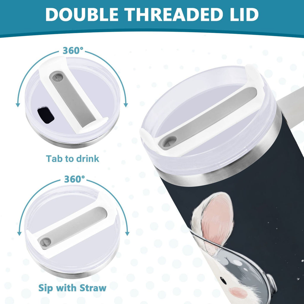 40 oz Insulated Stainless Steel Tumbler Double Wall Stainless Steel Tumbler with 2-Way Drinking Rabbit in A Space C673U