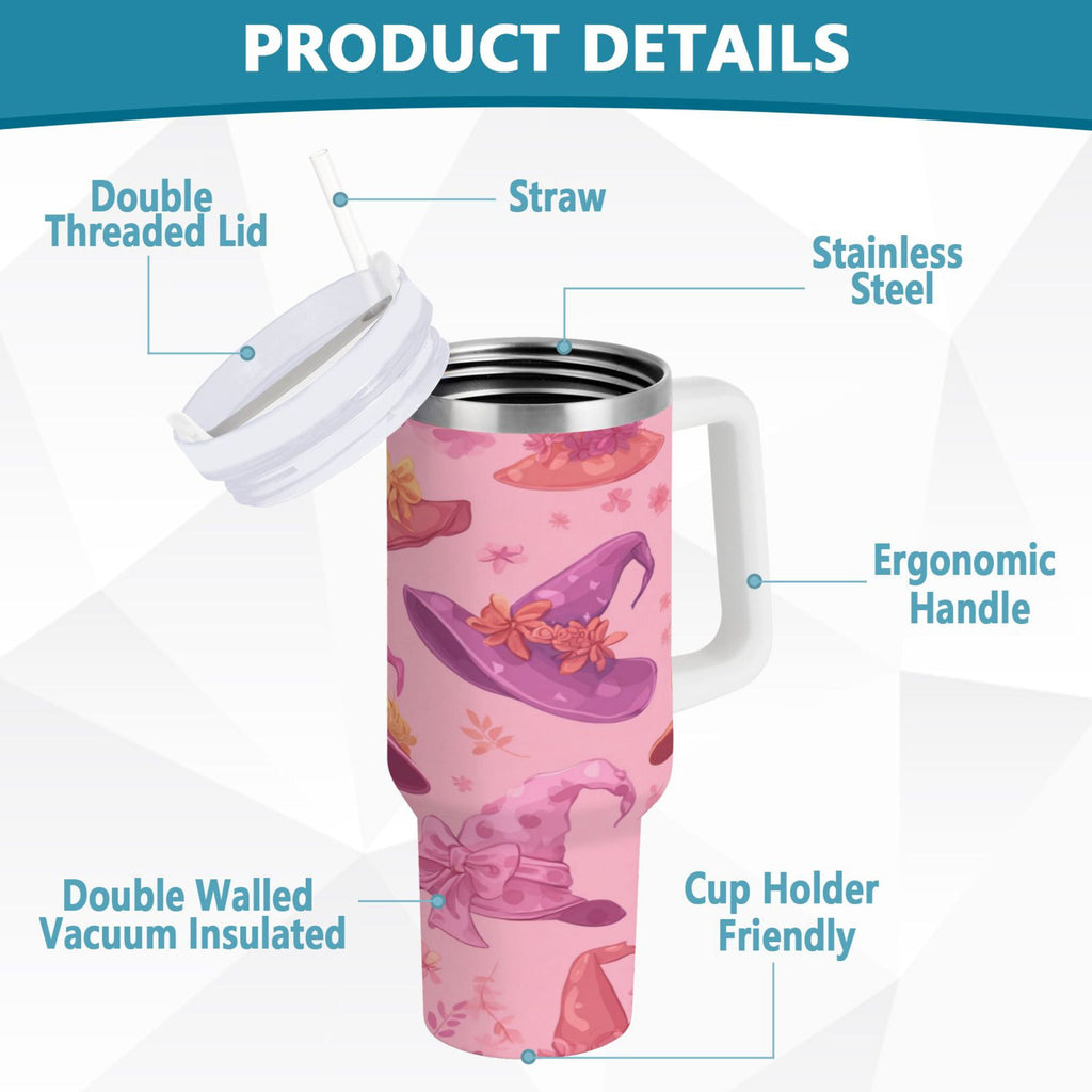30 oz Insulated Stainless Steel Tumbler Double Wall Stainless Steel Tumbler with 2-Way Drinking Colorful Hat Pattern C543F