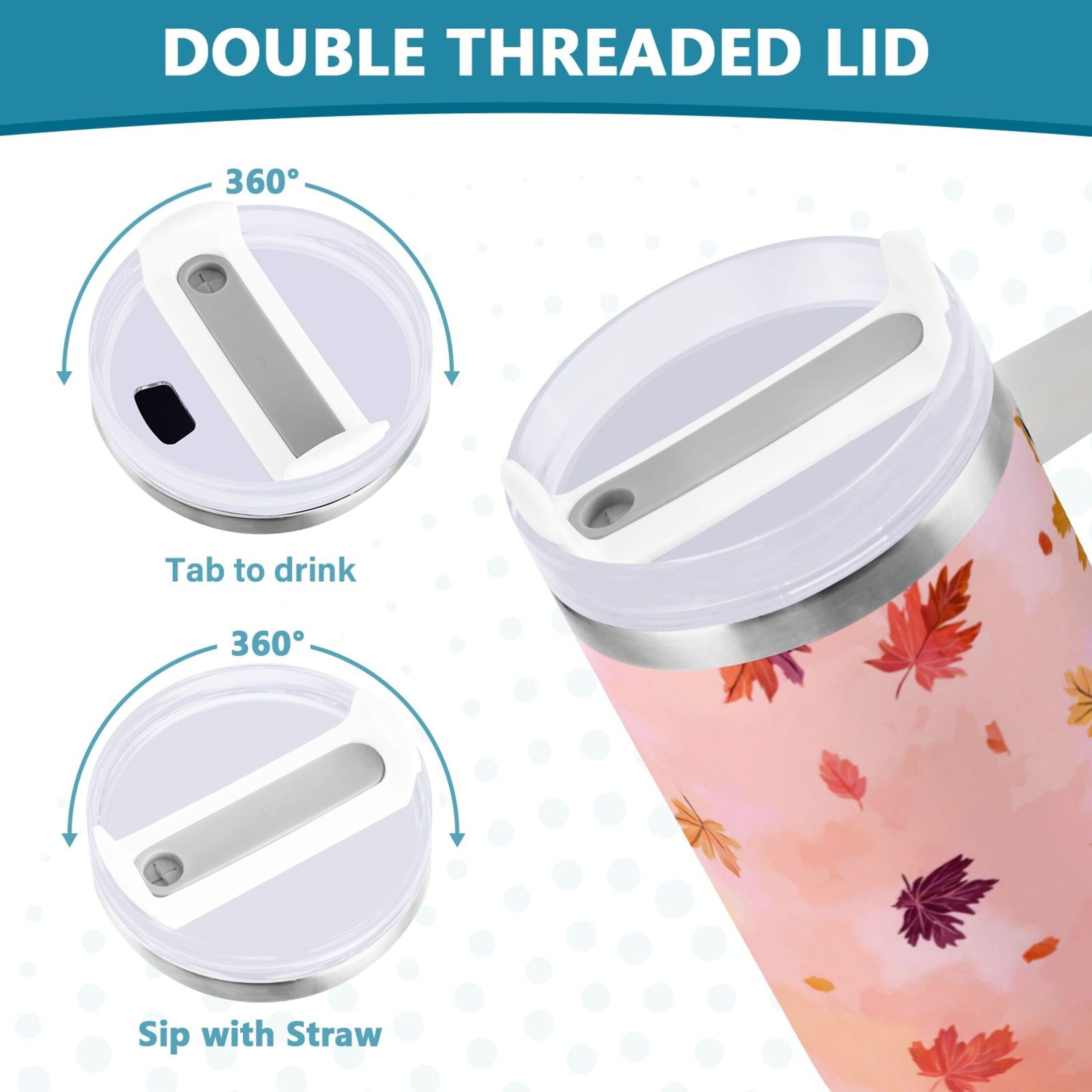 30 oz Insulated Stainless Steel Tumbler Double Wall Stainless Steel Tumbler with 2-Way Drinking Autumn Leaves Falling C588D