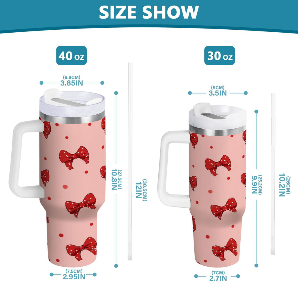 40 oz Insulated Stainless Steel Tumbler Double Wall Stainless Steel Tumbler with 2-Way Drinking Red Bows and Polka Dots C531W