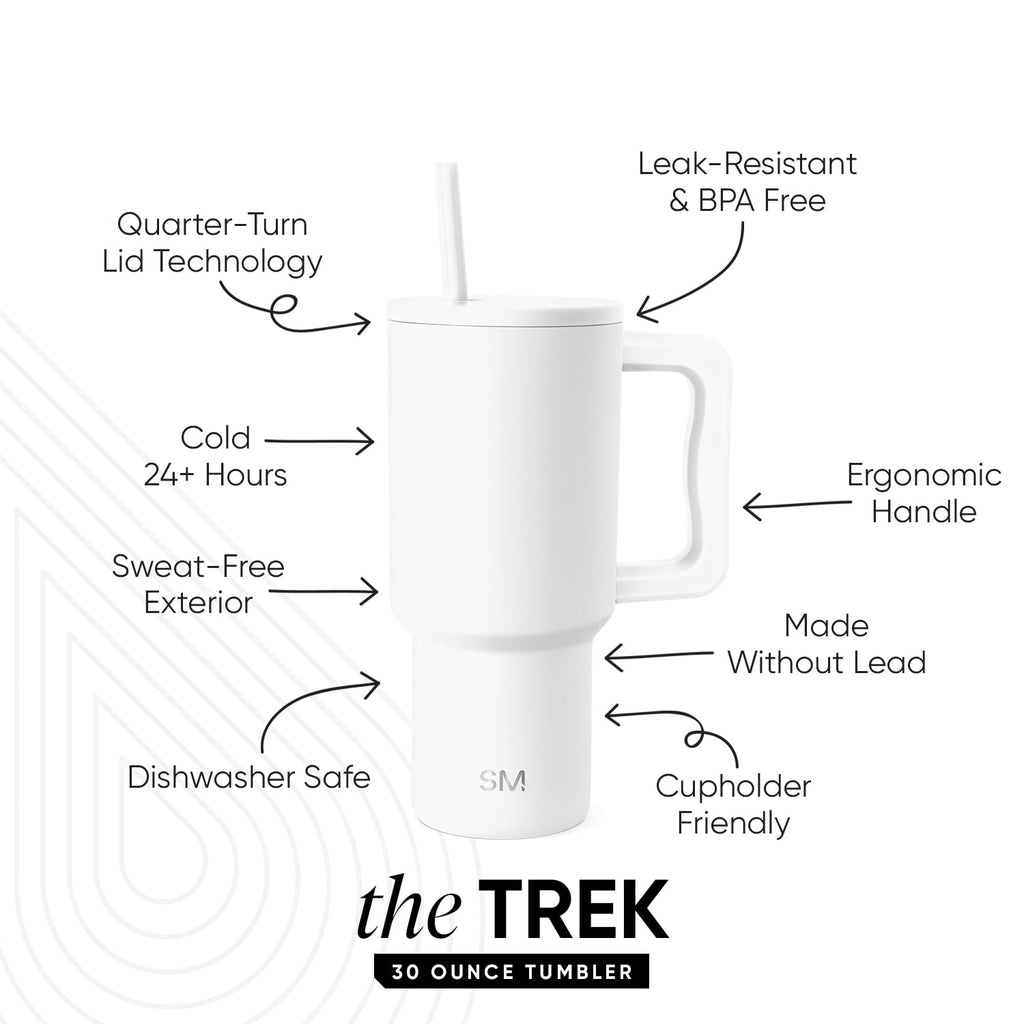 Simple Modern 30 fl oz Insulated Stainless Steel Trek Tumbler with Straw Lid | Seaglass Sage and Cream Checkmate C690P